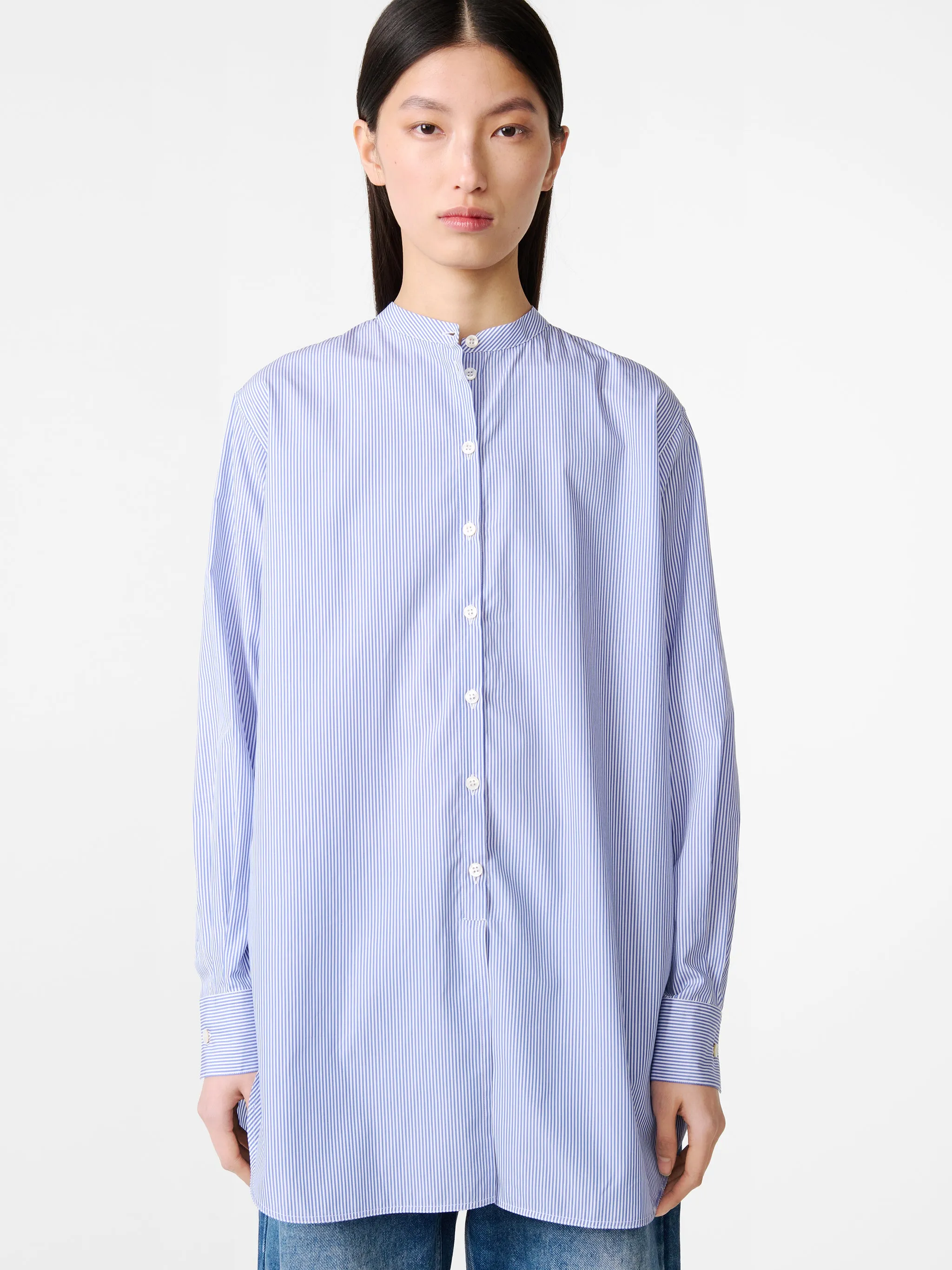 Cici Banker Stripe Shirt in Blue / White sold by Studio Nicholson