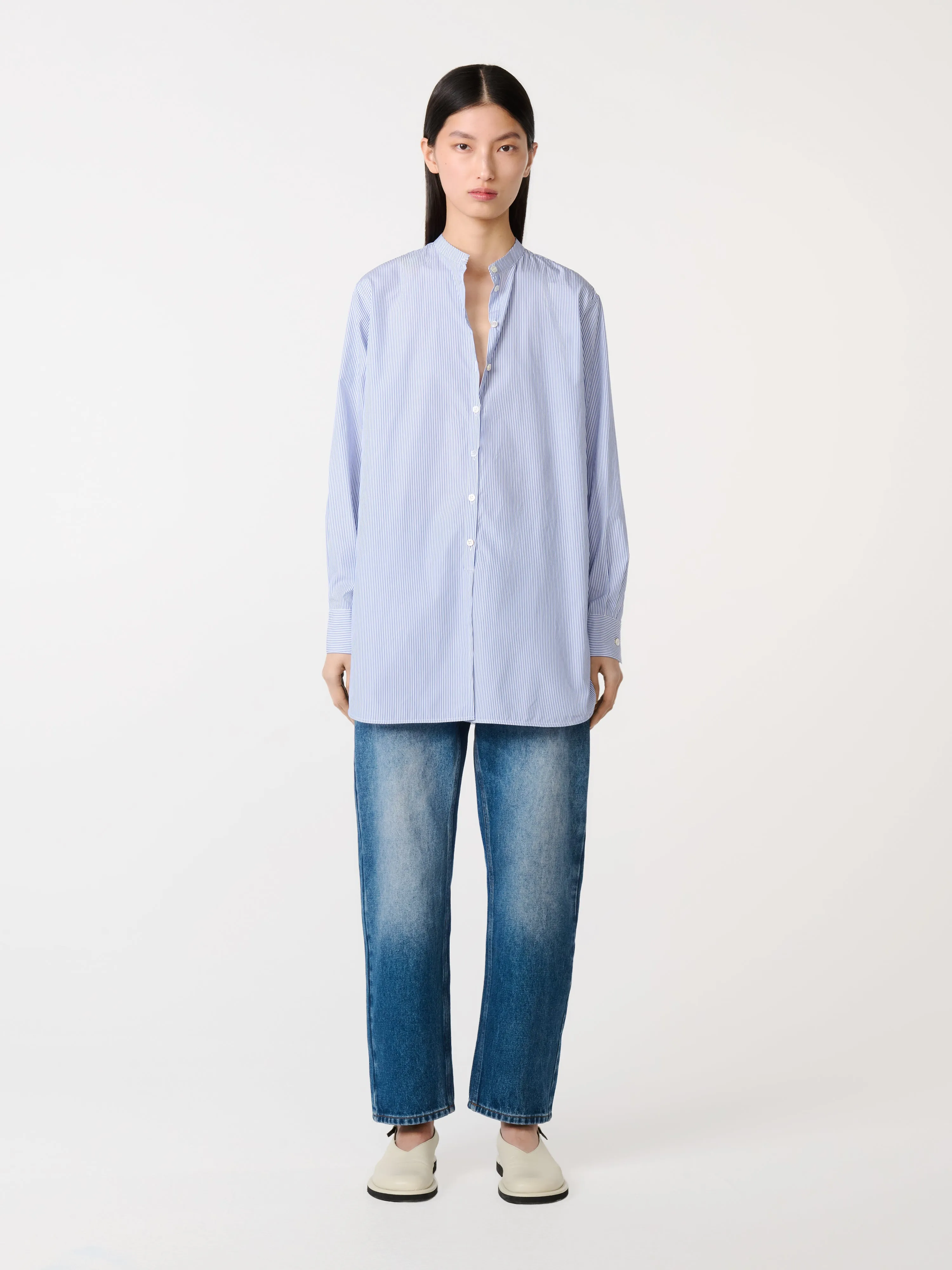 Cici Banker Stripe Shirt in Blue / White sold by Studio Nicholson product image thumbnail 2