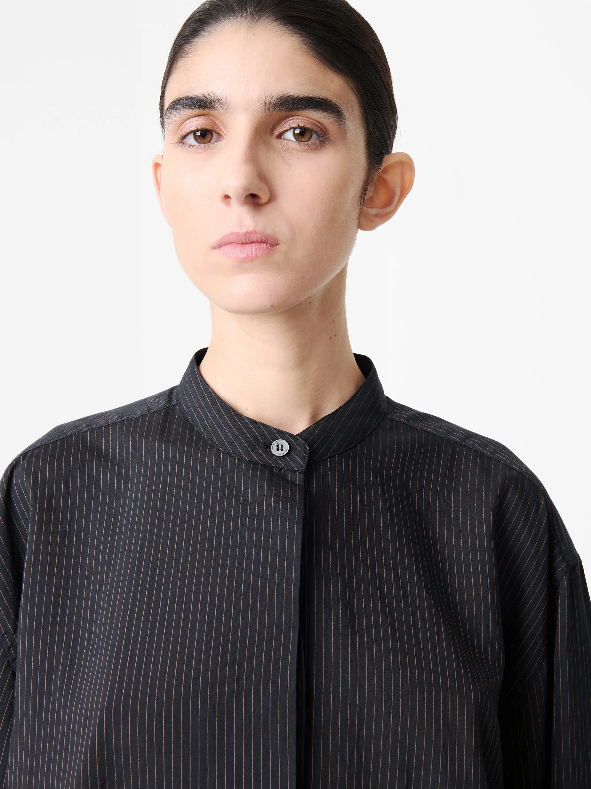 Faber Stripe Shirt in Darkest Navy / Almond sold by Studio Nicholson product image thumbnail 2