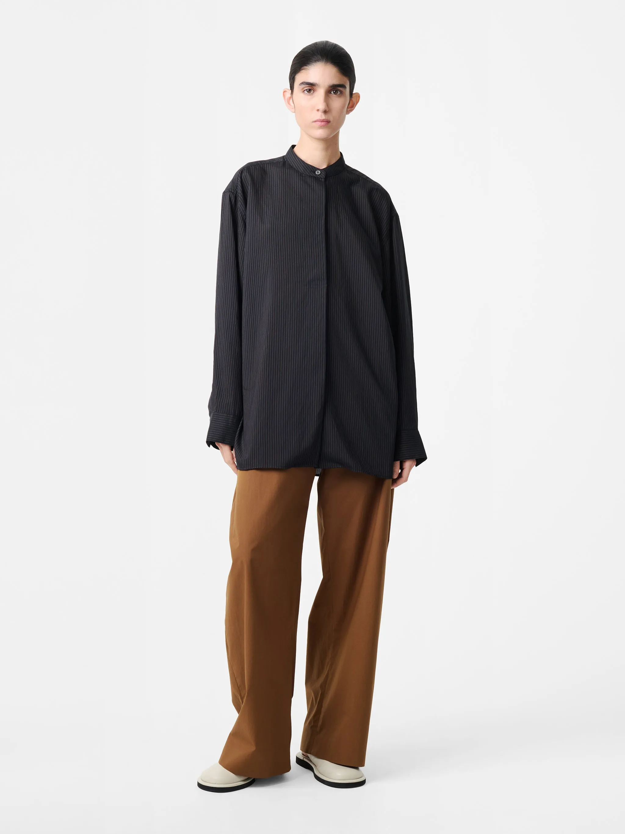 Faber Stripe Shirt in Darkest Navy / Almond sold by Studio Nicholson product image thumbnail 3