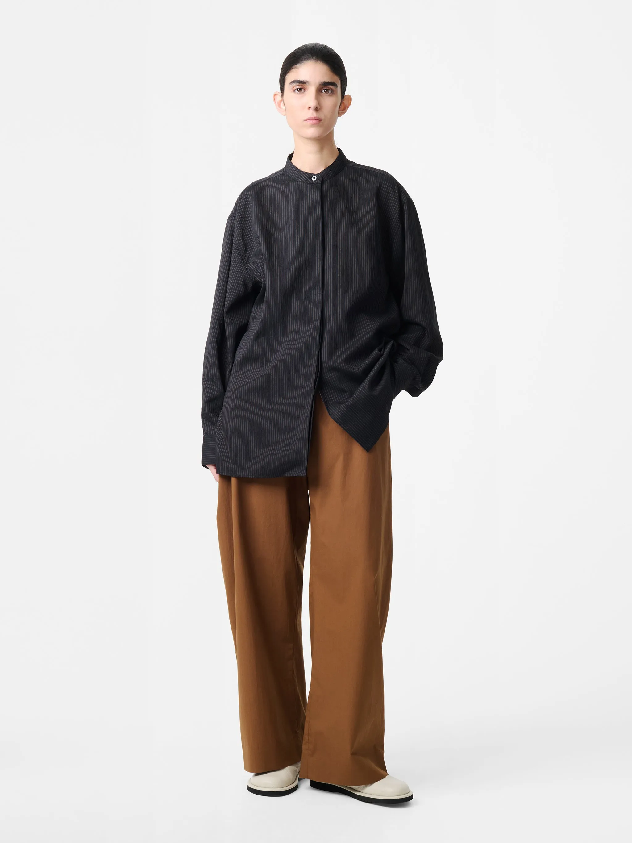 Faber Stripe Shirt in Darkest Navy / Almond sold by Studio Nicholson product image thumbnail 5