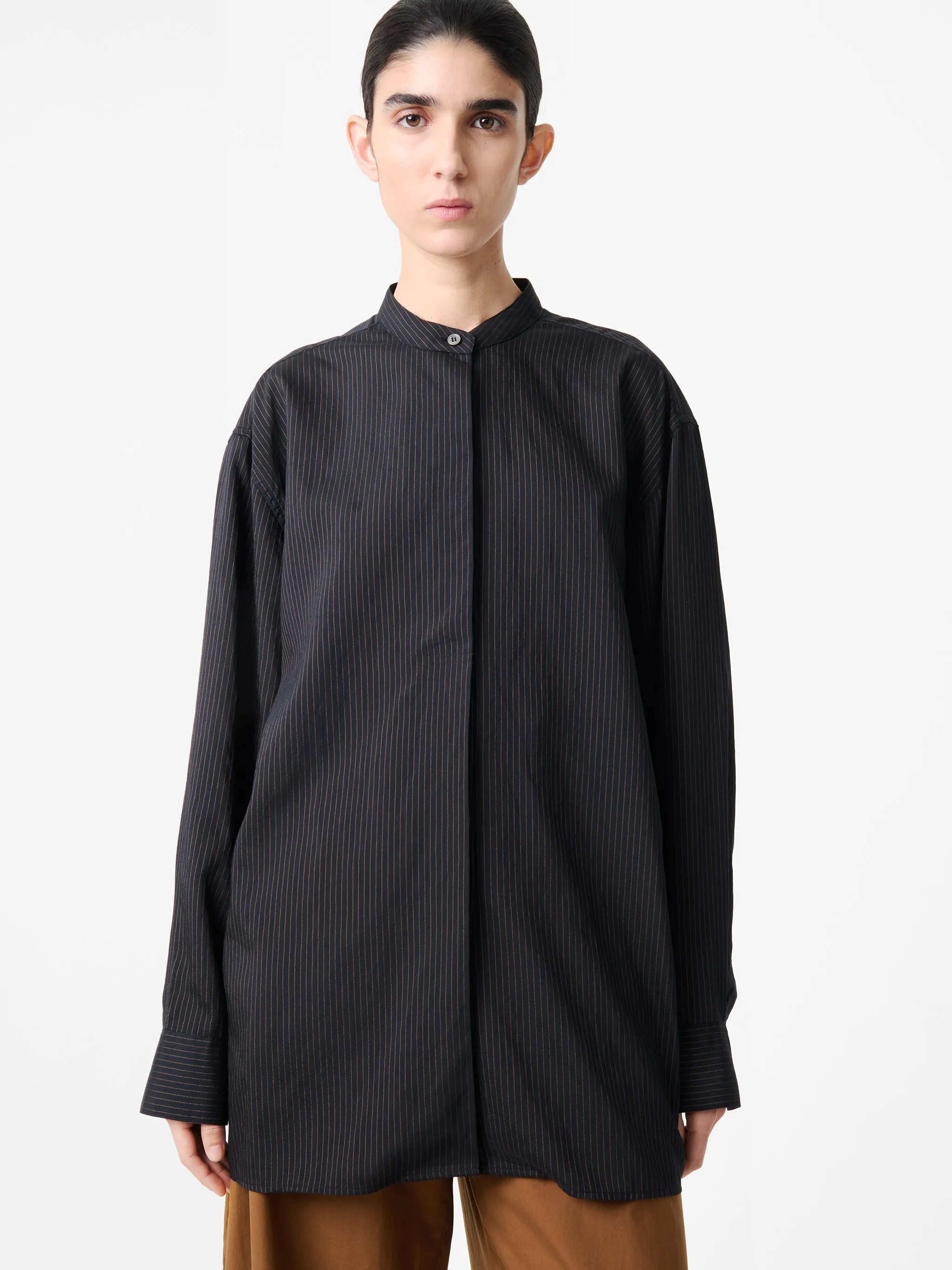 Faber Stripe Shirt in Darkest Navy / Almond sold by Studio Nicholson product image thumbnail 4