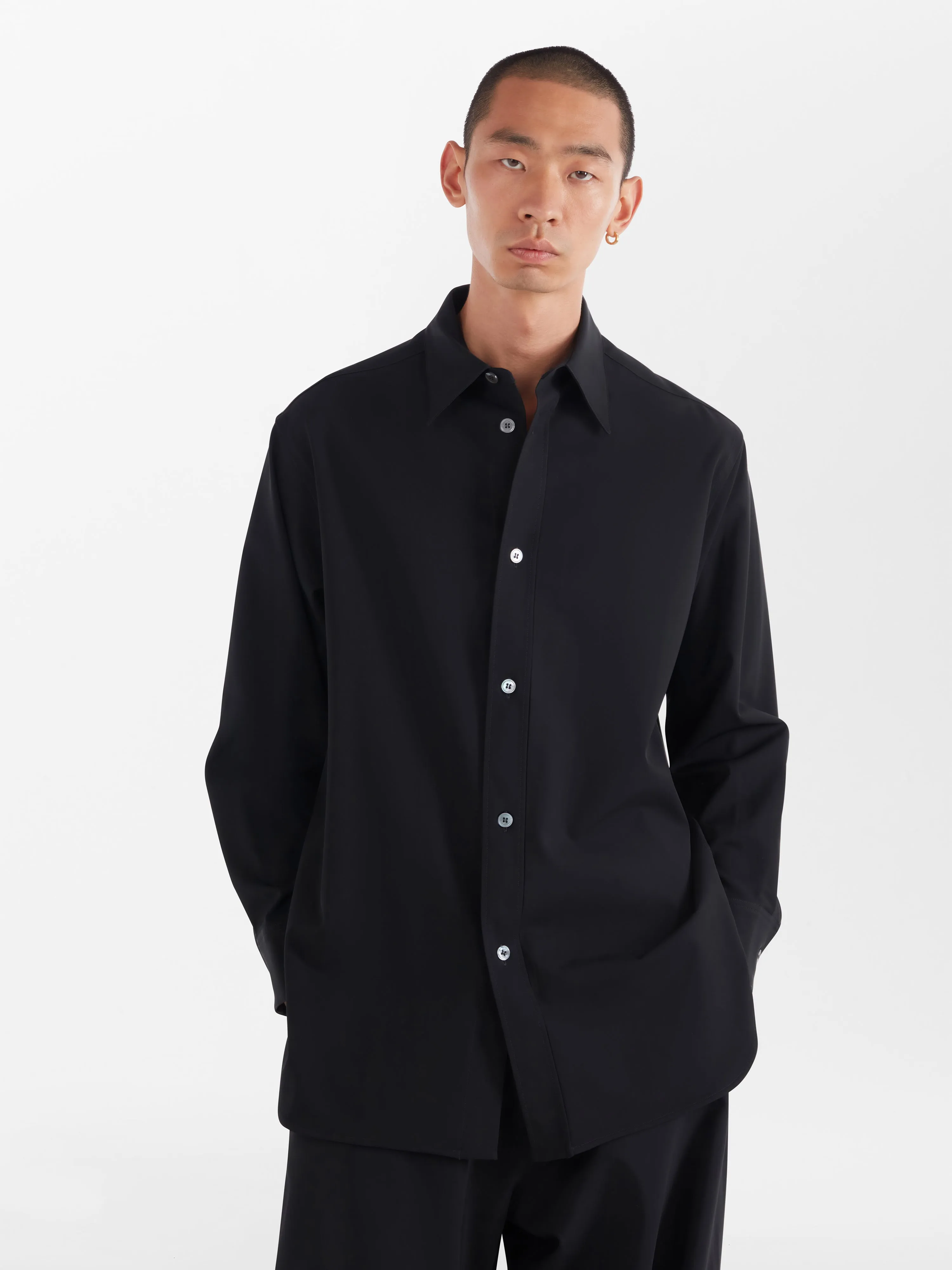 Akako Viscose Shirt in Black sold by Studio Nicholson