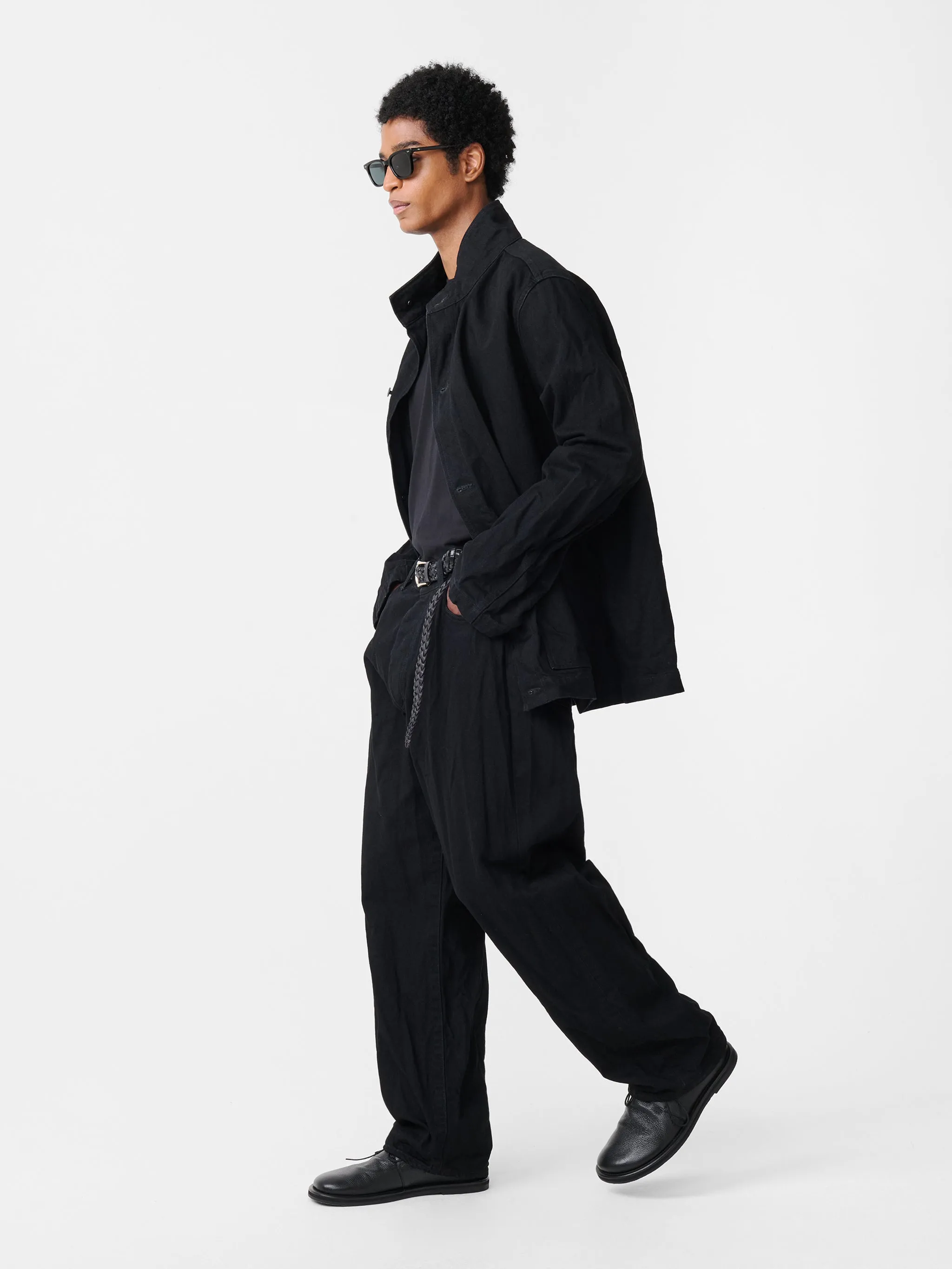 Seb Crinkle Denim Pant in Black sold by Studio Nicholson