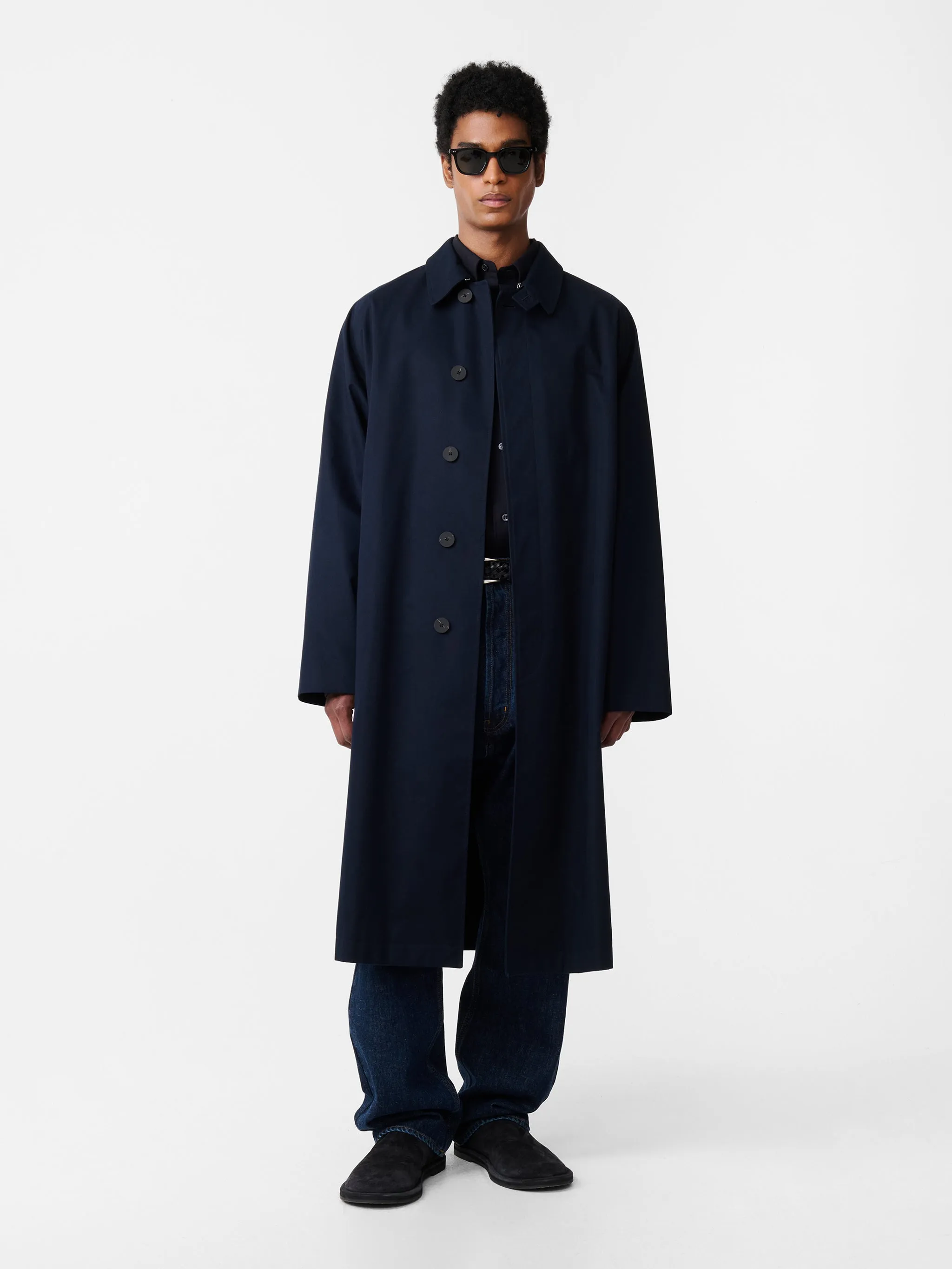 Crowe Coated Cotton Coat in Darkest Navy sold by Studio Nicholson product image thumbnail 2