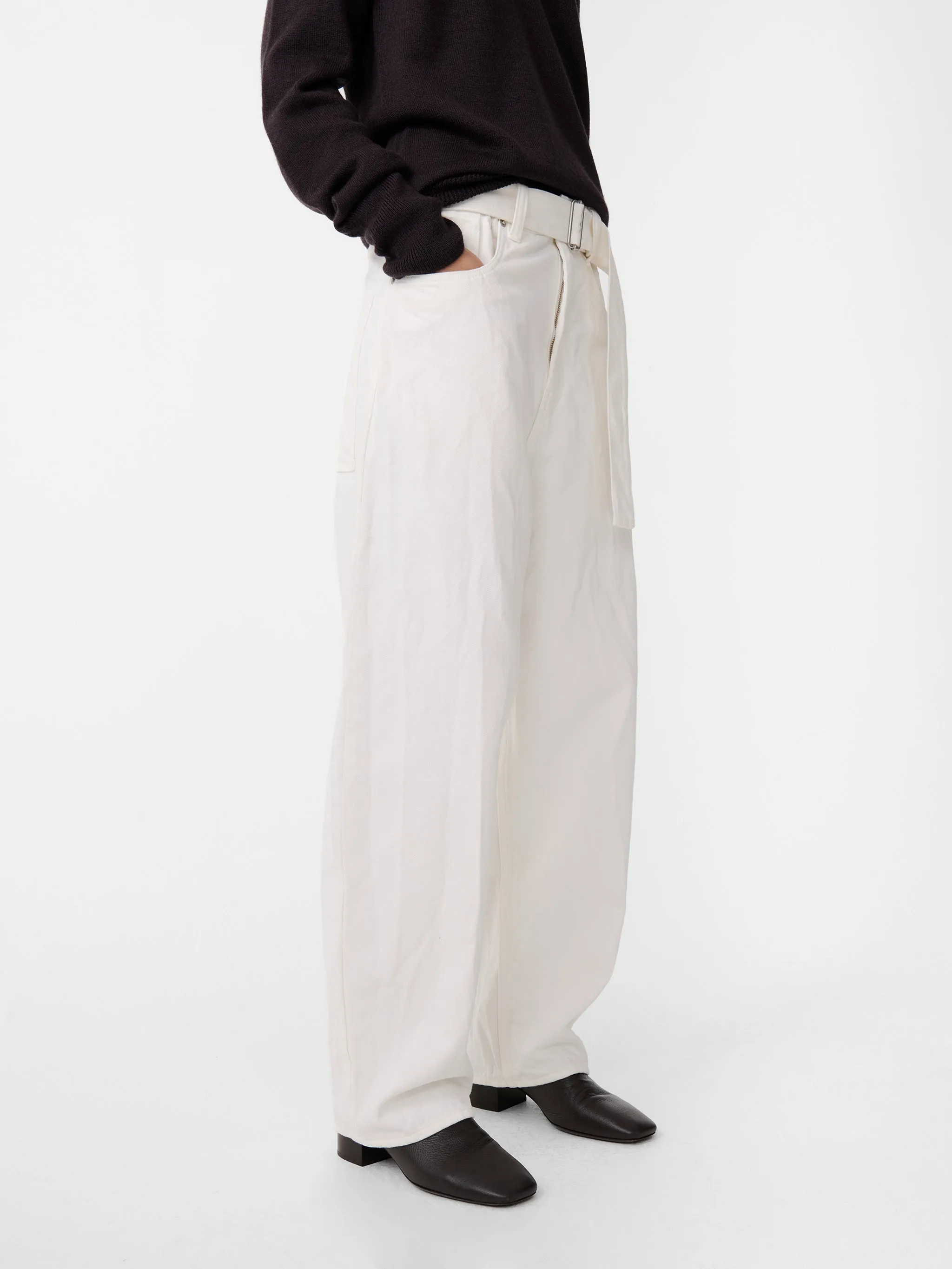 Cahun Crinkle Denim Pant in White sold by Studio Nicholson product image thumbnail 5