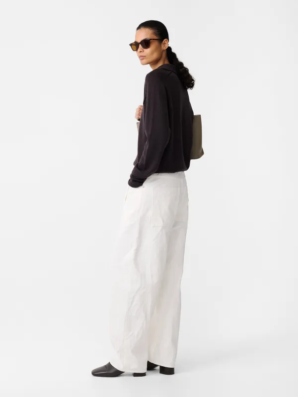 Cahun Crinkle Denim Pant in White sold by Studio Nicholson