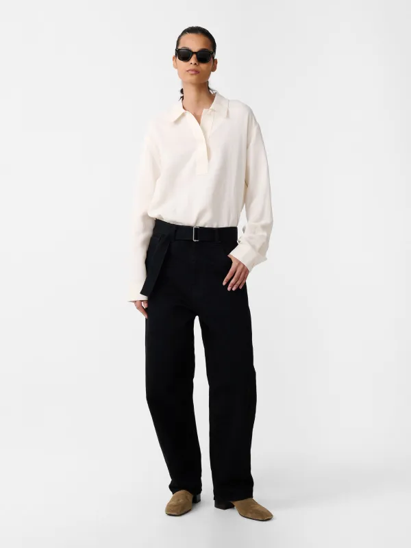 Cahun Crinkle Denim Pant in Black made by Studio Nicholson