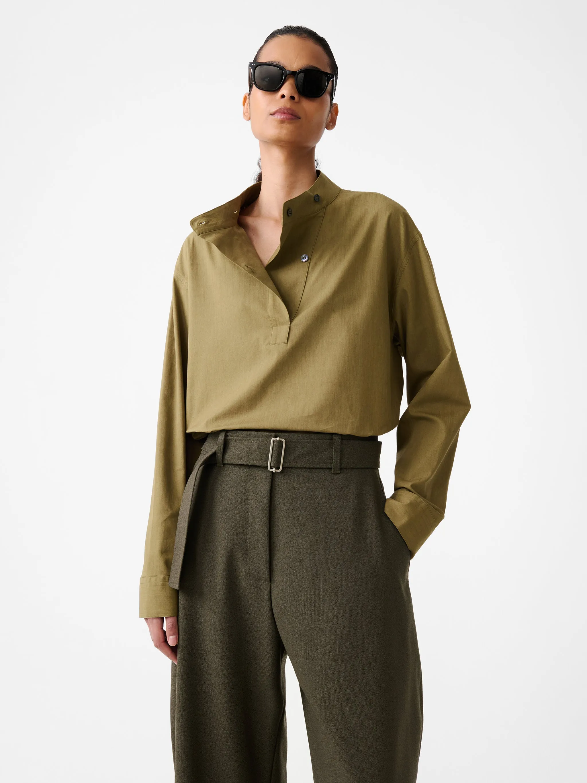 Dimas Shirt in Military Green sold by Studio Nicholson