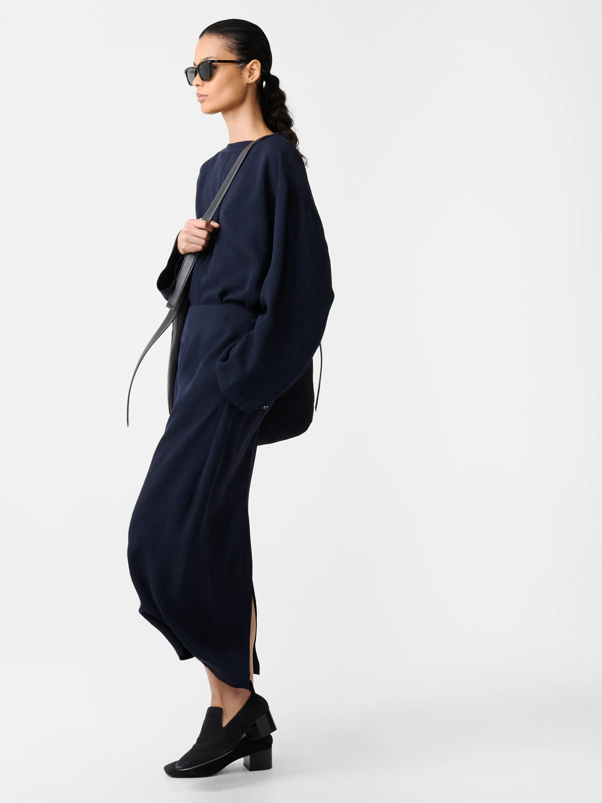Beni Skirt in Darkest Navy sold by Studio Nicholson