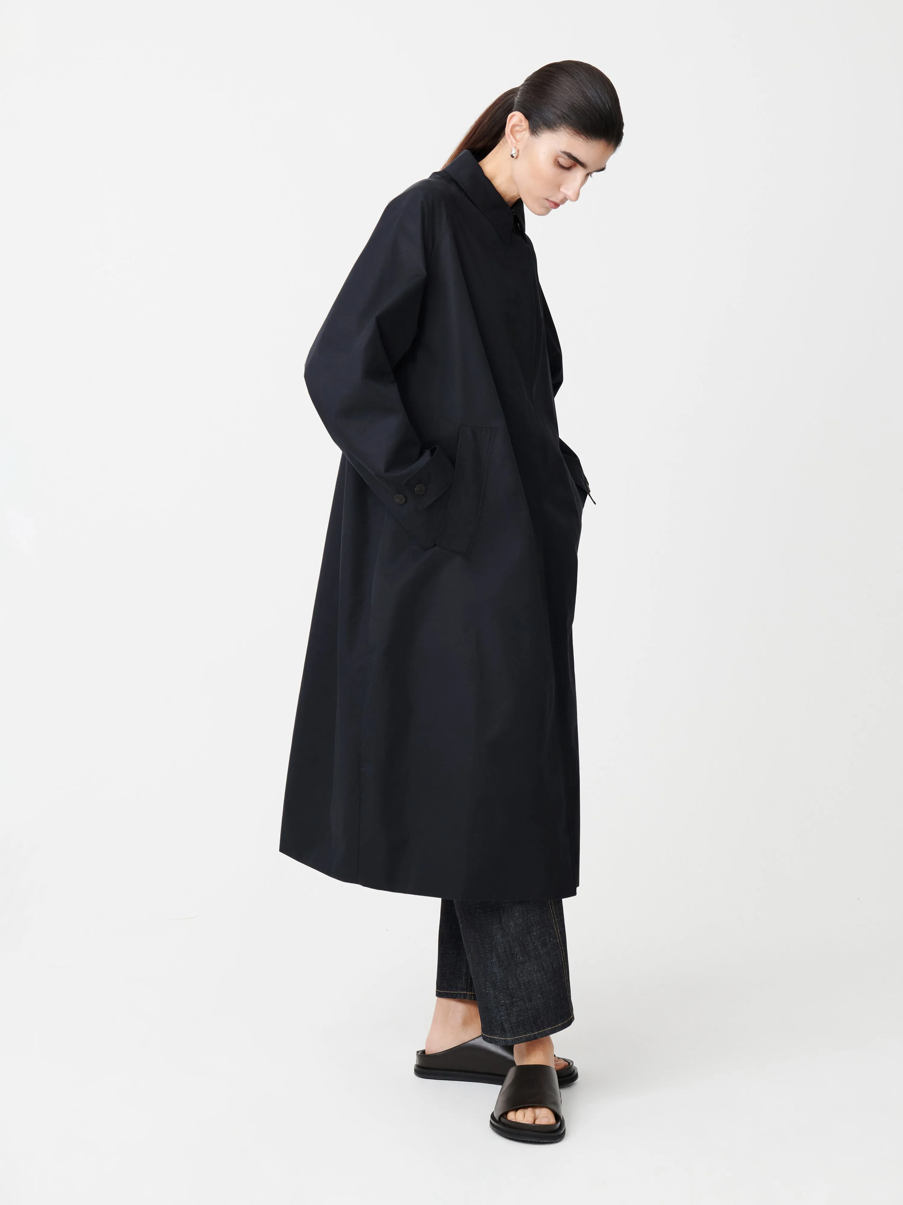 Holin Technical Cotton Coat in Dark Navy sold by Studio Nicholson product image thumbnail 3