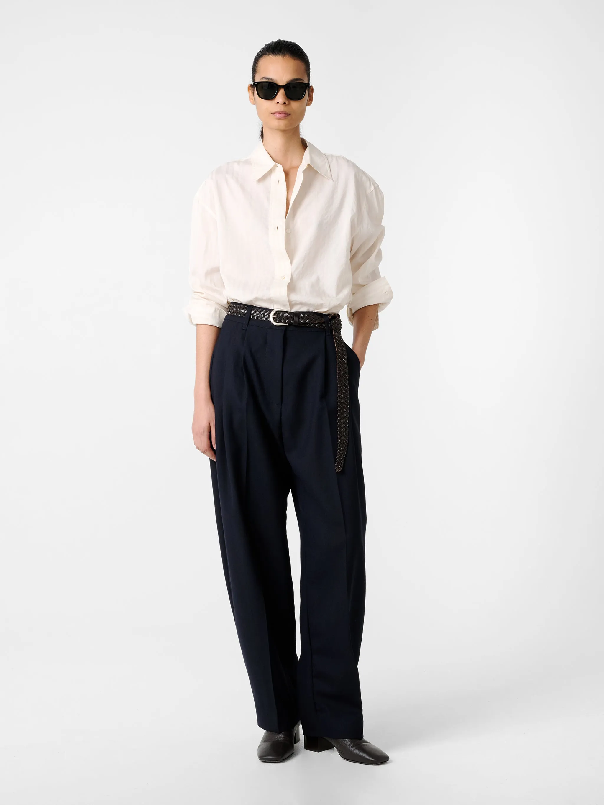 Acuna Heritage Wool Pant in Darkest Navy sold by Studio Nicholson