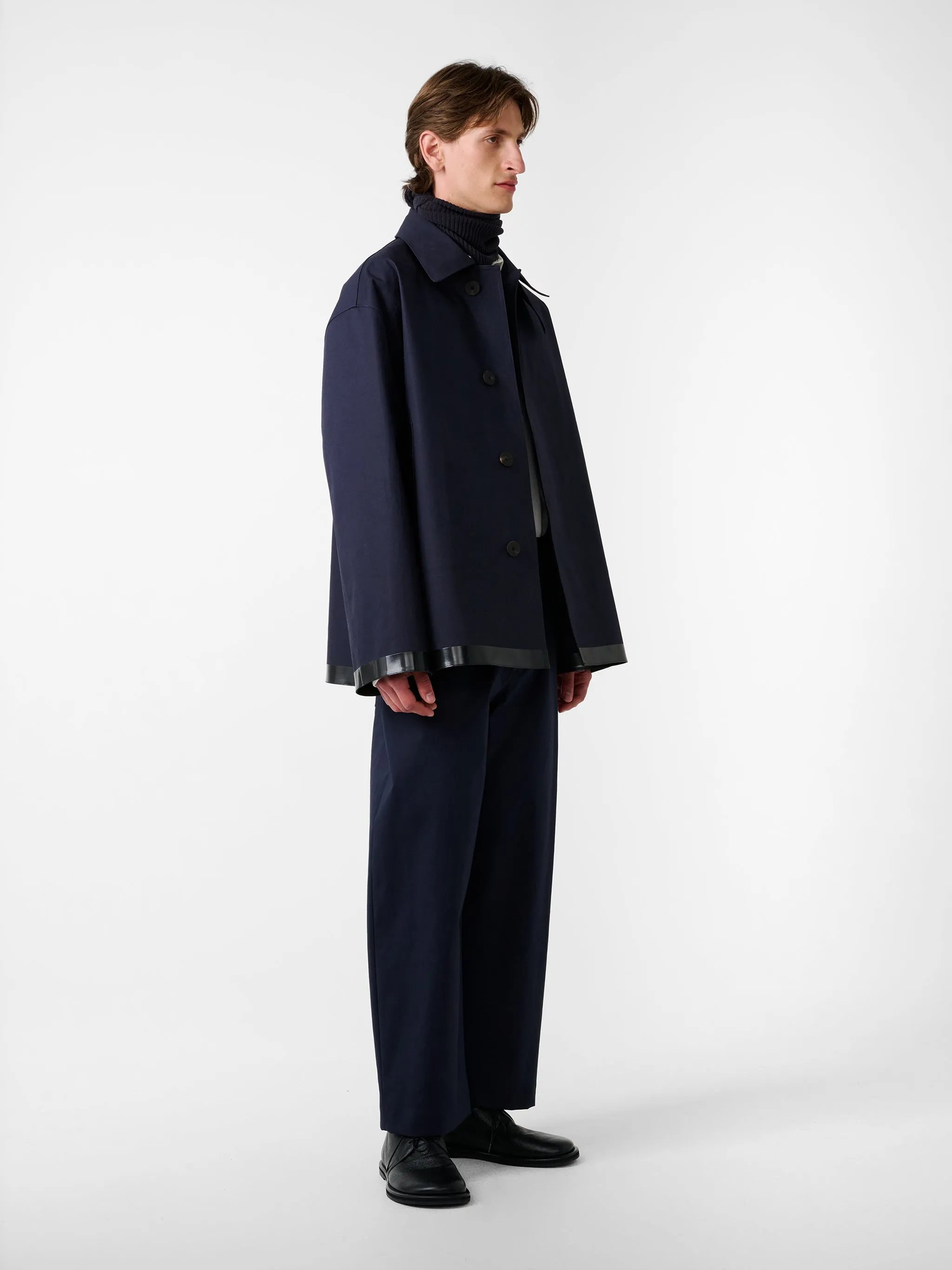 SN x Mackintosh Teviot Short Mac Coat in Navy sold by Studio Nicholson product image thumbnail 4