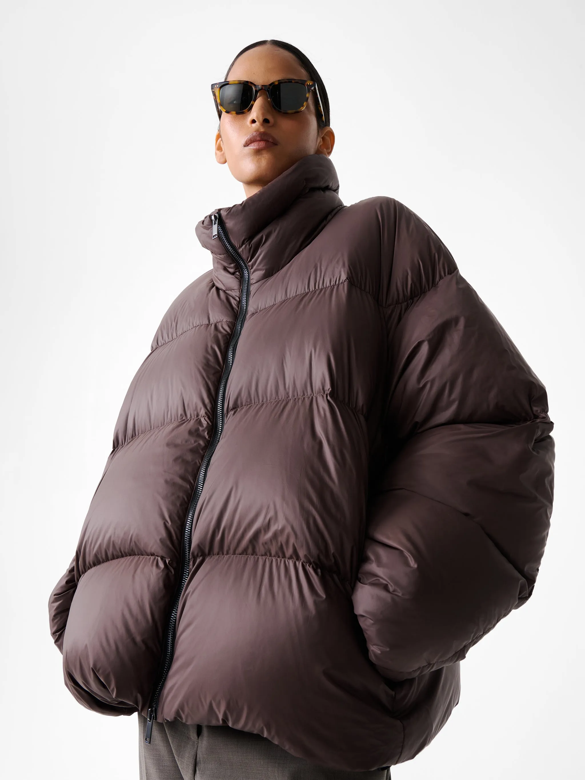 Massey Puffer Jacket in Chocolate Brown sold by Studio Nicholson product image thumbnail 4