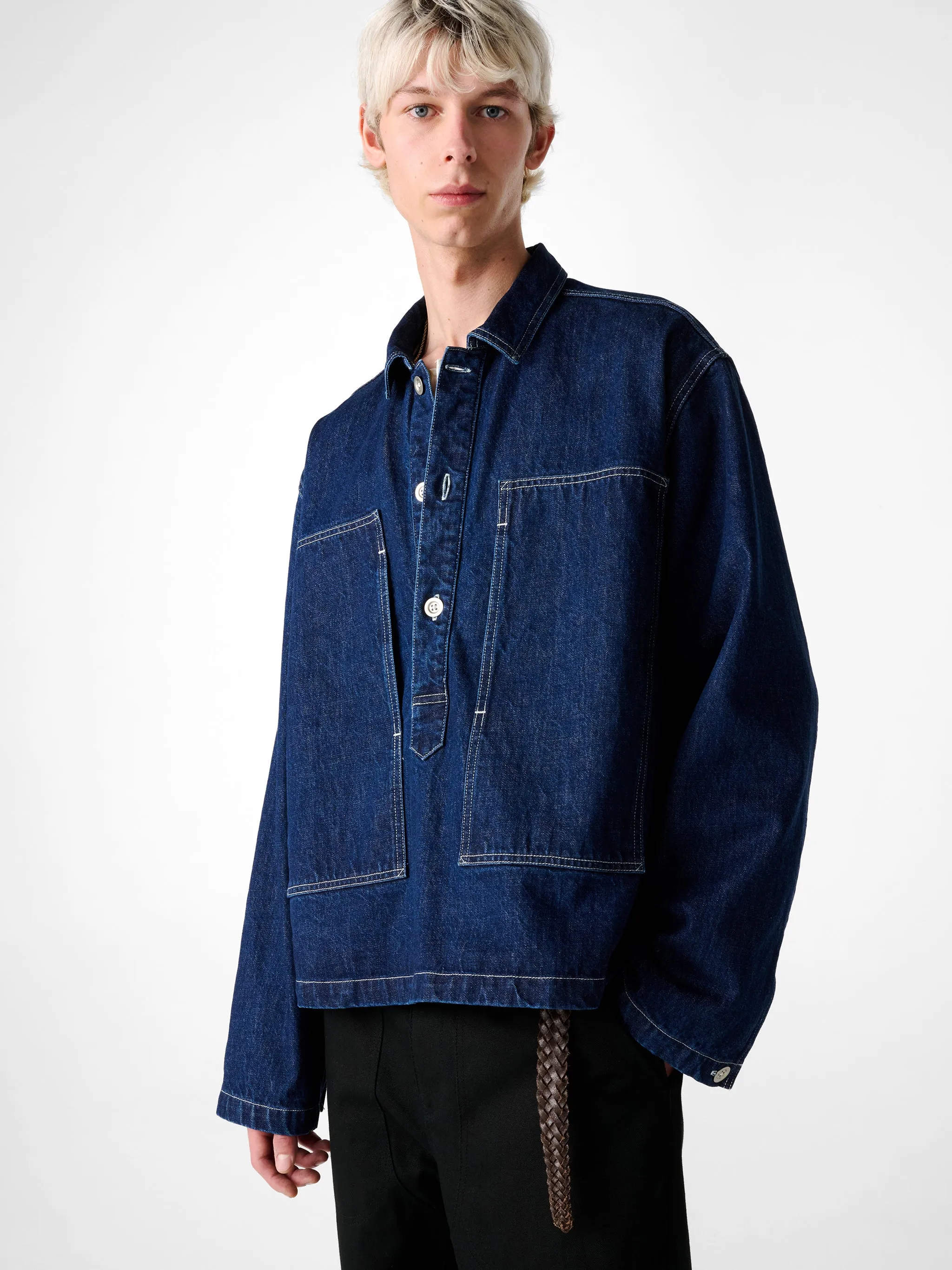 York Popover Denim Shirt in Indigo Wash sold by Studio Nicholson product image thumbnail 5