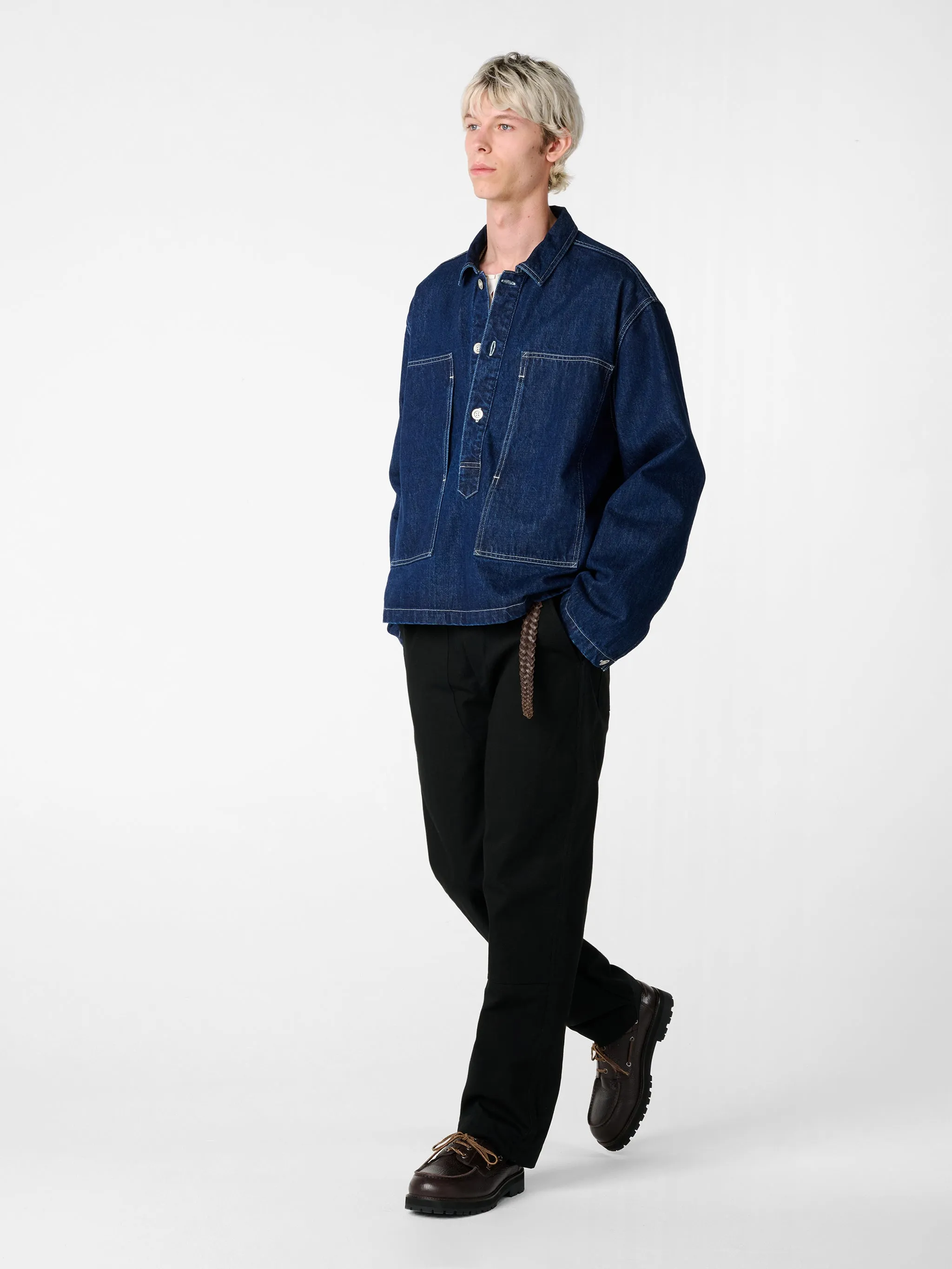 York Popover Denim Shirt in Indigo Wash sold by Studio Nicholson