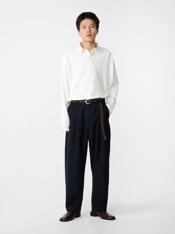 Tuck Heritage Wool Pant in Darkest Navy sold by Studio Nicholson