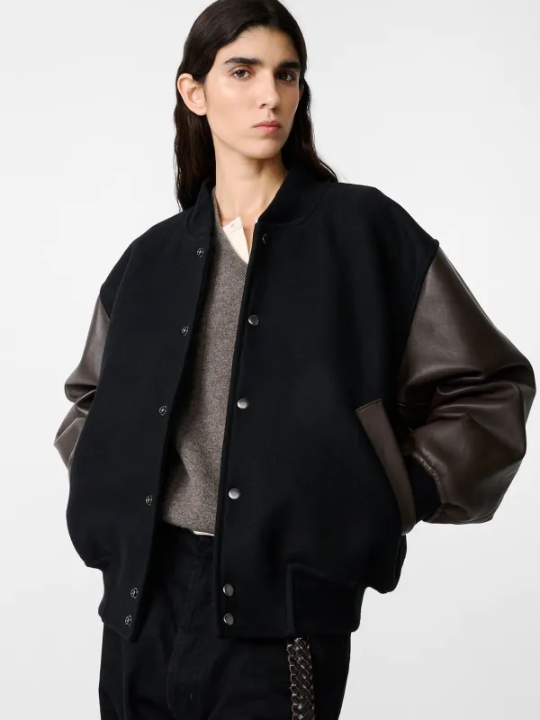 Alph Leather Bomber Jacket in Black / Cocoa made by Studio Nicholson
