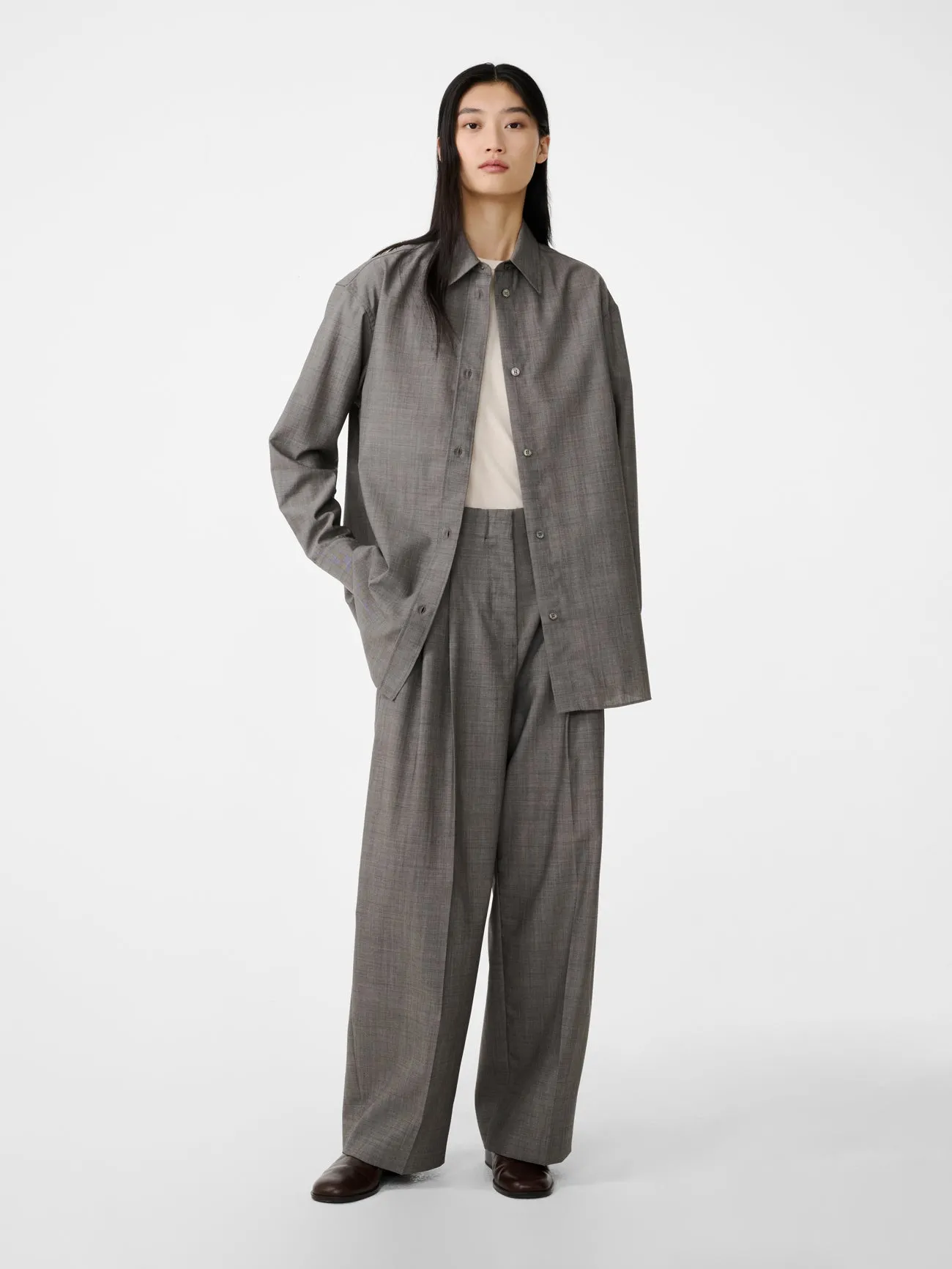 Rouen Shirt in Warm Grey sold by Studio Nicholson