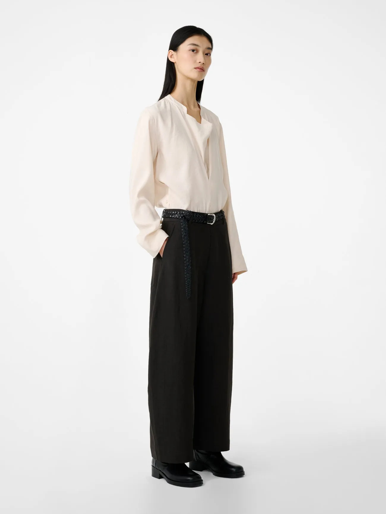 Chalco Linen Pant in Black Grape sold by Studio Nicholson