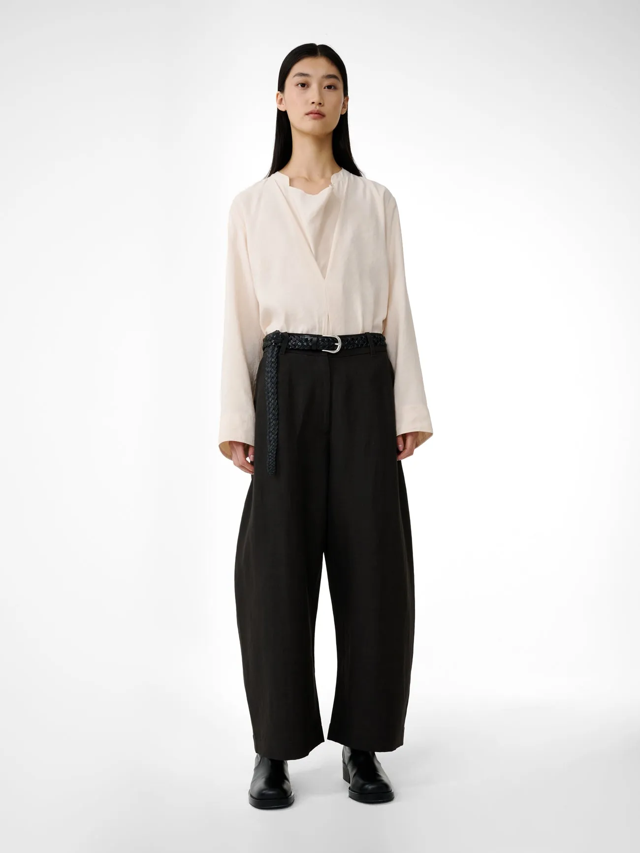 Chalco Linen Pant in Black Grape sold by Studio Nicholson product image thumbnail 4