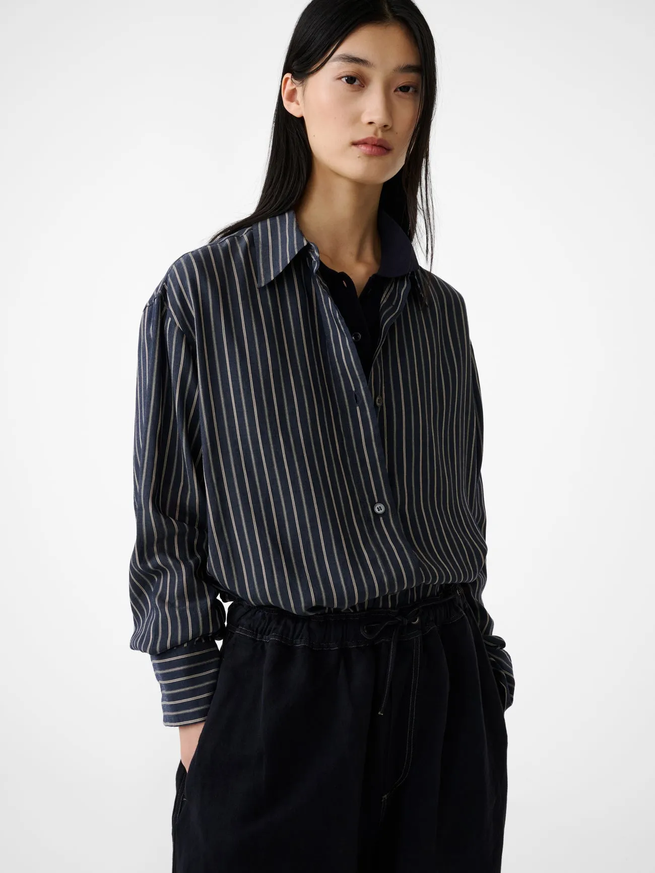 Rouen Shirt in Indigo Stripe sold by Studio Nicholson