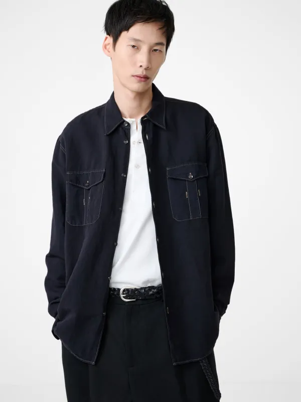 Louro Shirt in Black Grape sold by Studio Nicholson