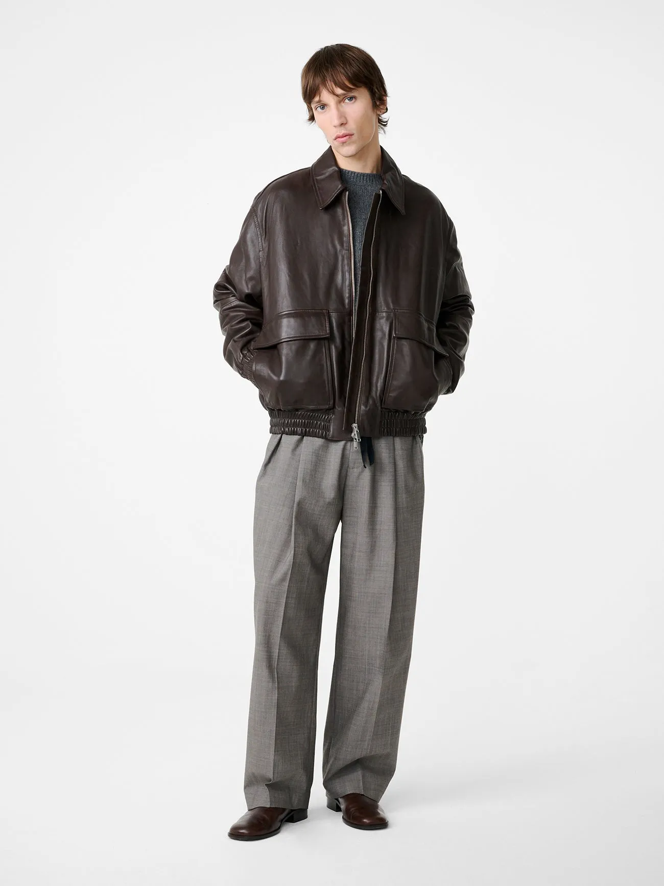 Noam Tropical Wool Pant in Warm Grey sold by Studio Nicholson