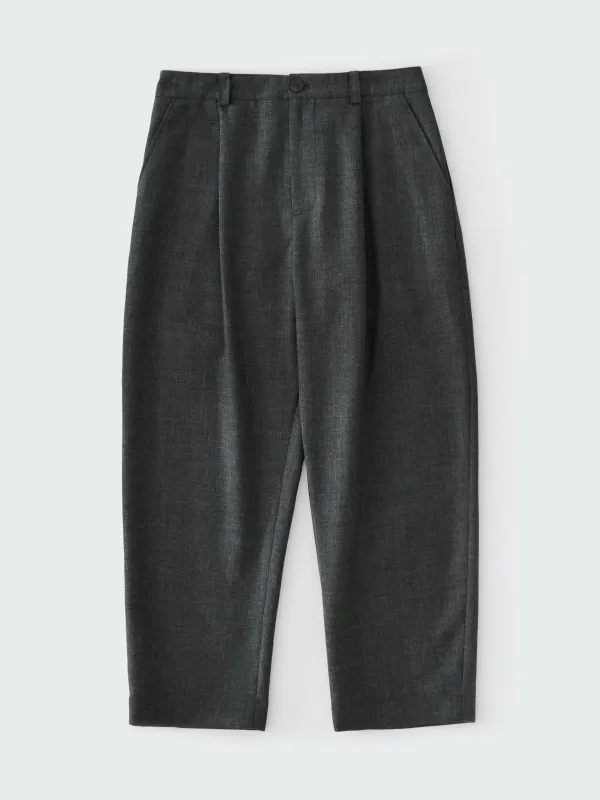 Tuck Heritage Wool Pant in Slate Melange sold by Studio Nicholson