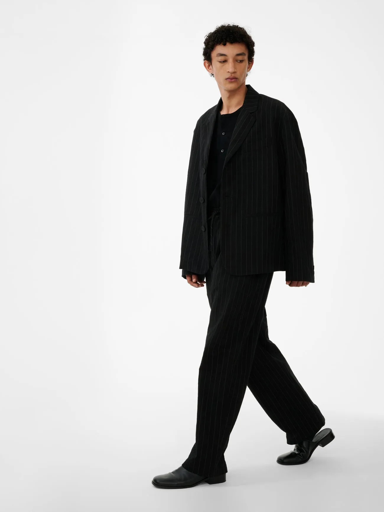 Sonny Pinstripe Pant in Black sold by Studio Nicholson product image thumbnail 4