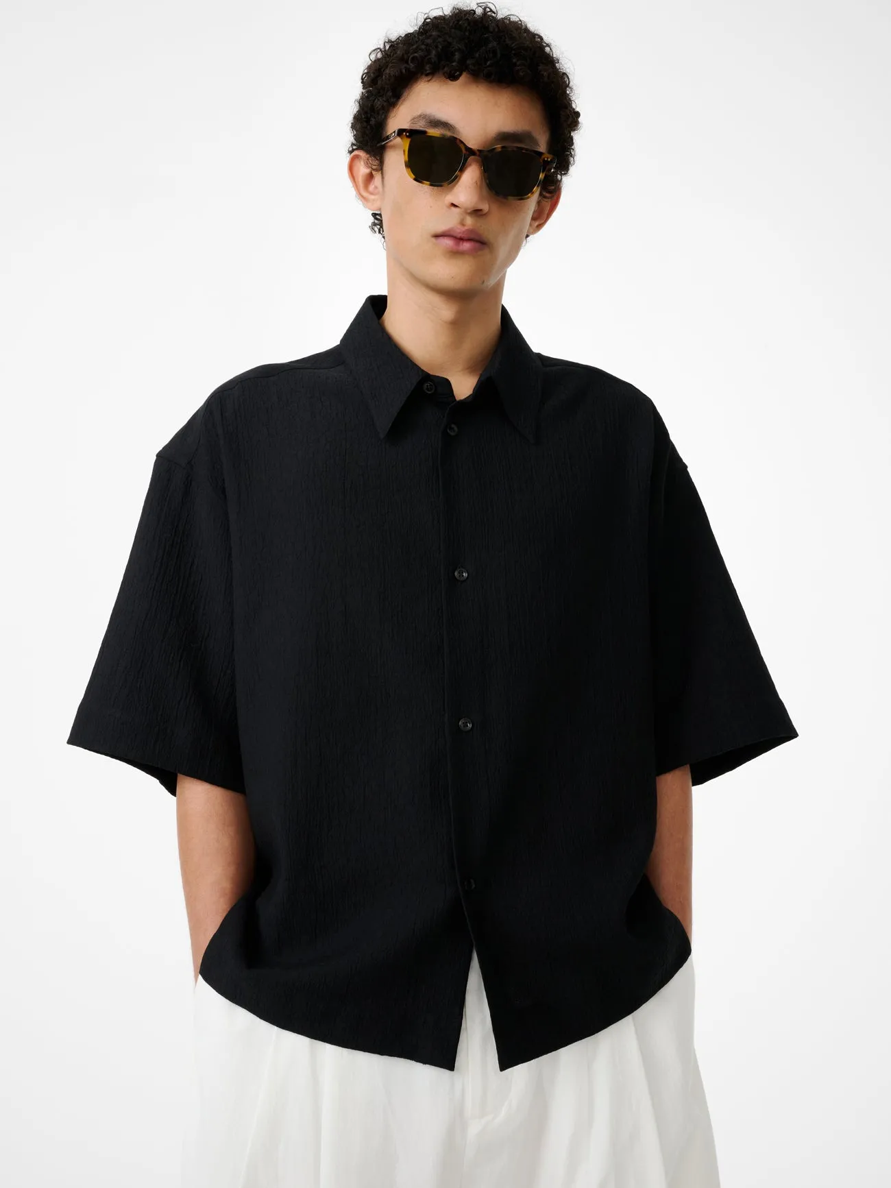 Sanko Matelasse Shirt in Black sold by Studio Nicholson