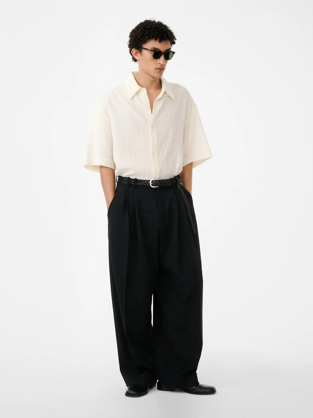 Sanko Matelasse Shirt in Milk sold by Studio Nicholson