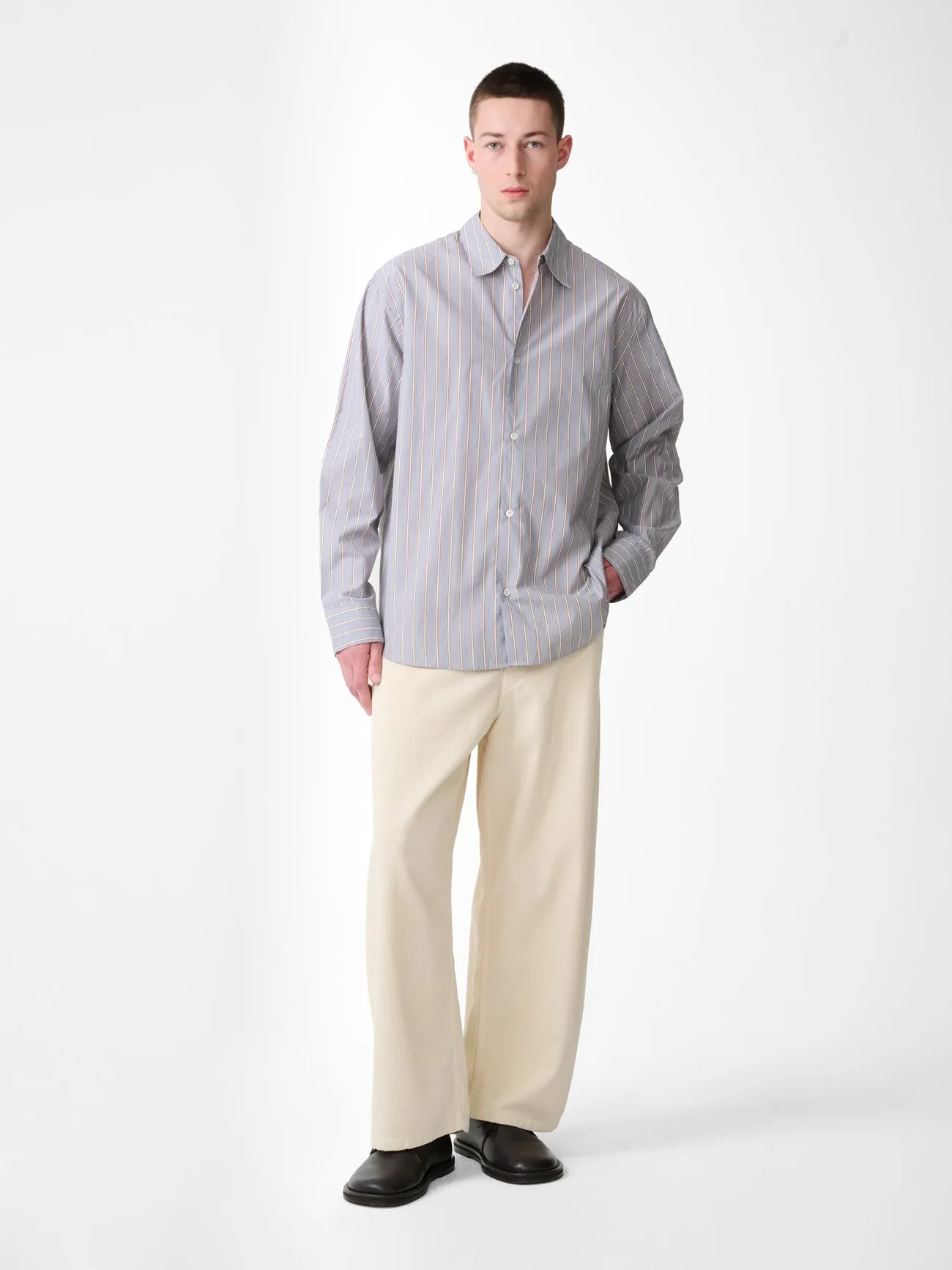 View Shirt in Grey / Brown Stripe sold by Studio Nicholson