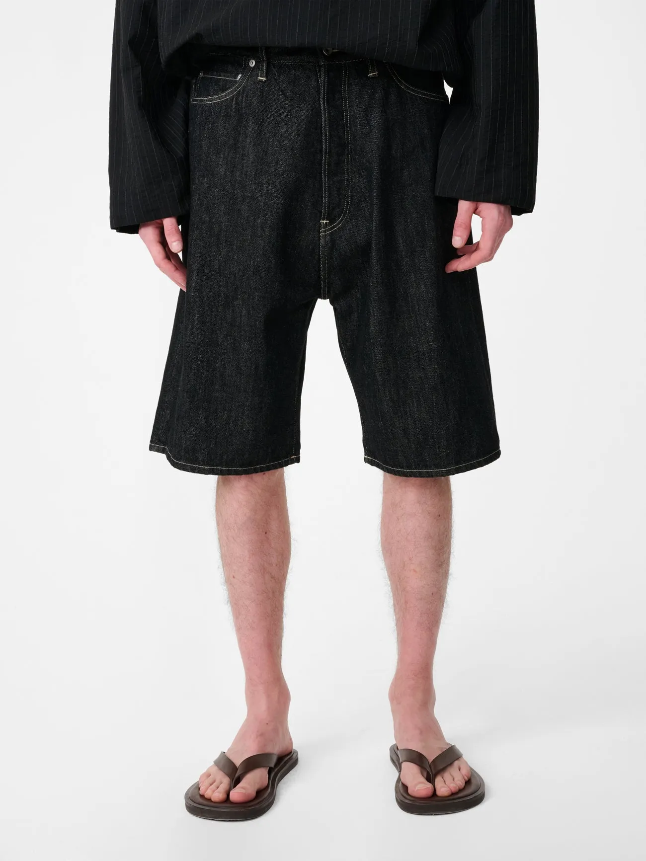 Marylebone Denim Short in Black / White Weft sold by Studio Nicholson product image thumbnail 4