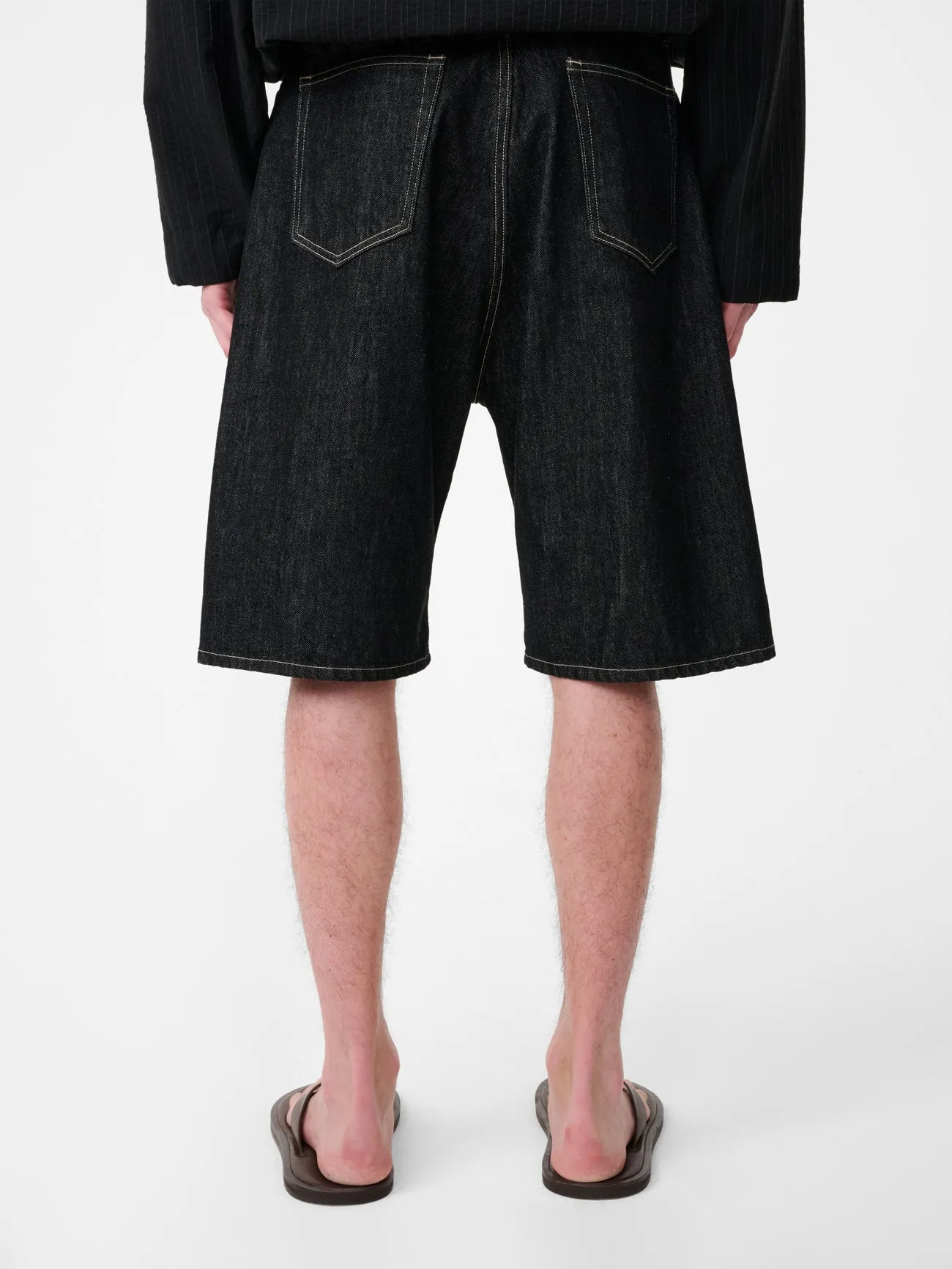 Marylebone Denim Short in Black / White Weft sold by Studio Nicholson product image thumbnail 5