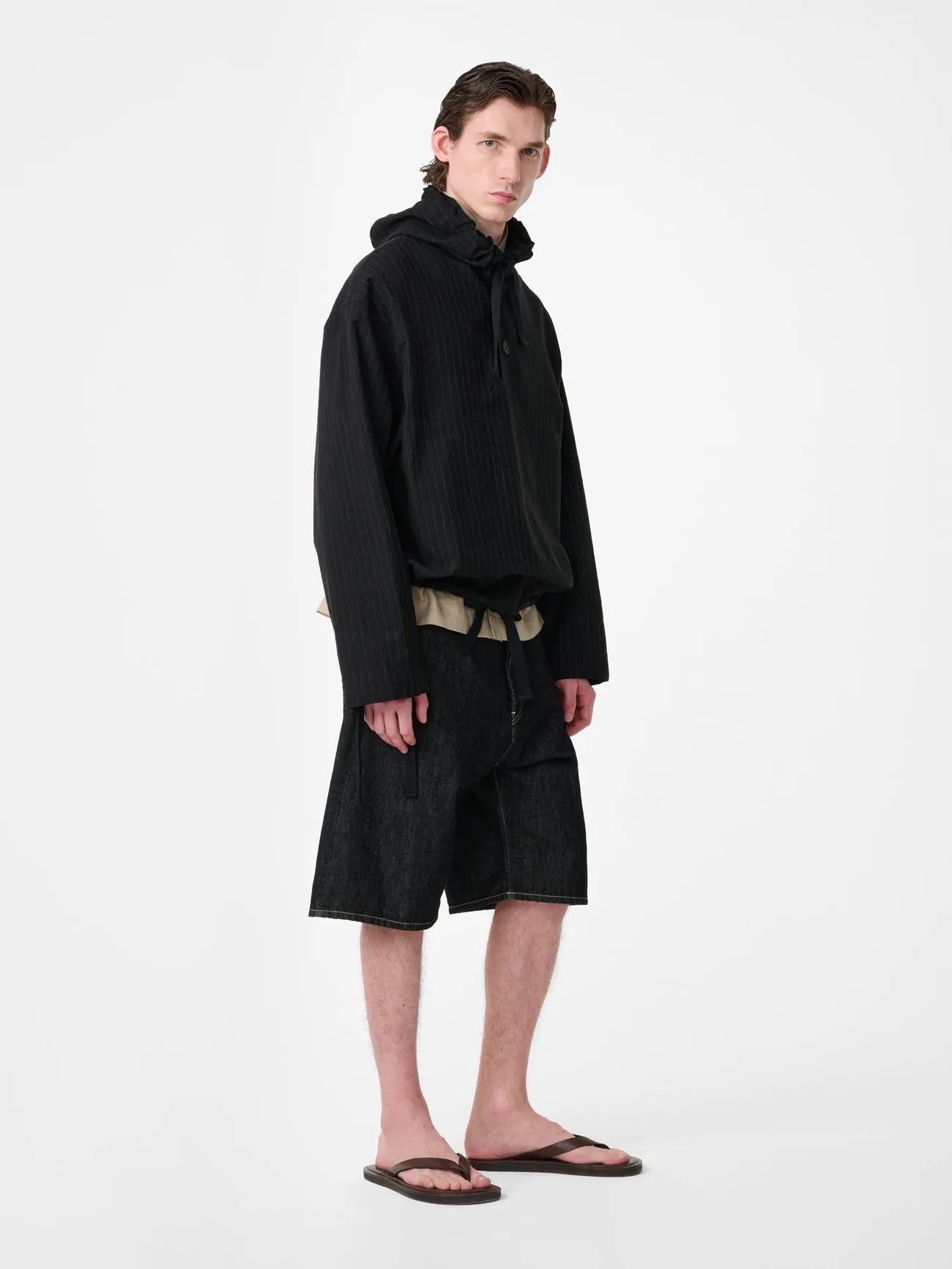 Marylebone Denim Short in Black / White Weft sold by Studio Nicholson product image thumbnail 2
