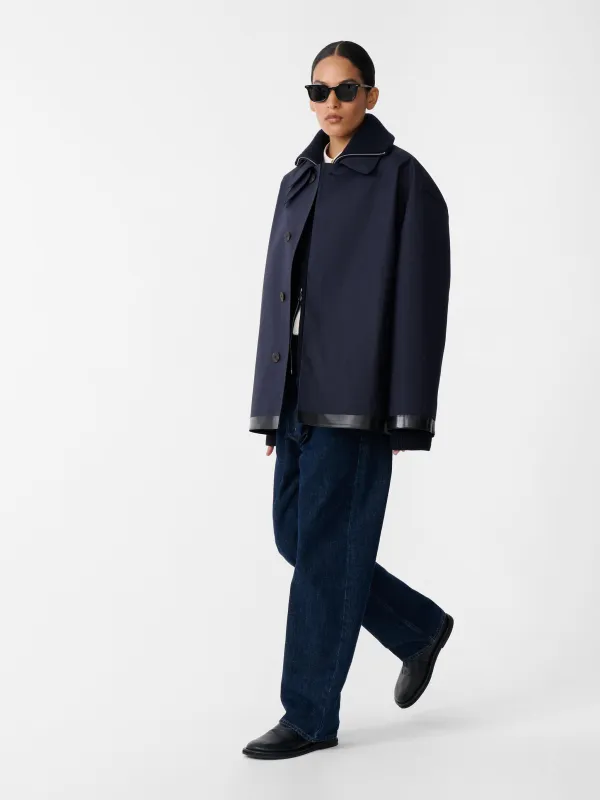 SN x Mackintosh Teviot Short Mac Trench in Navy made by Studio Nicholson