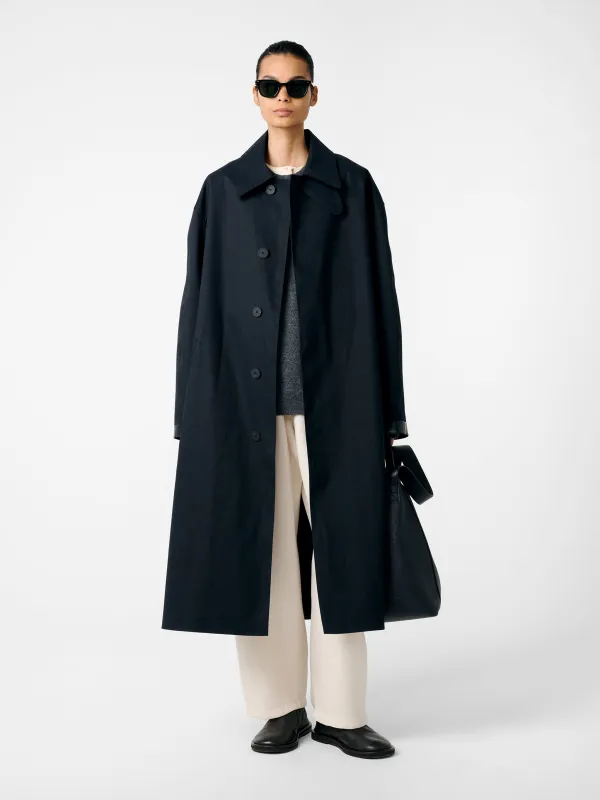 SN x Mackintosh Ettrick Mac Trench in Navy made by Studio Nicholson