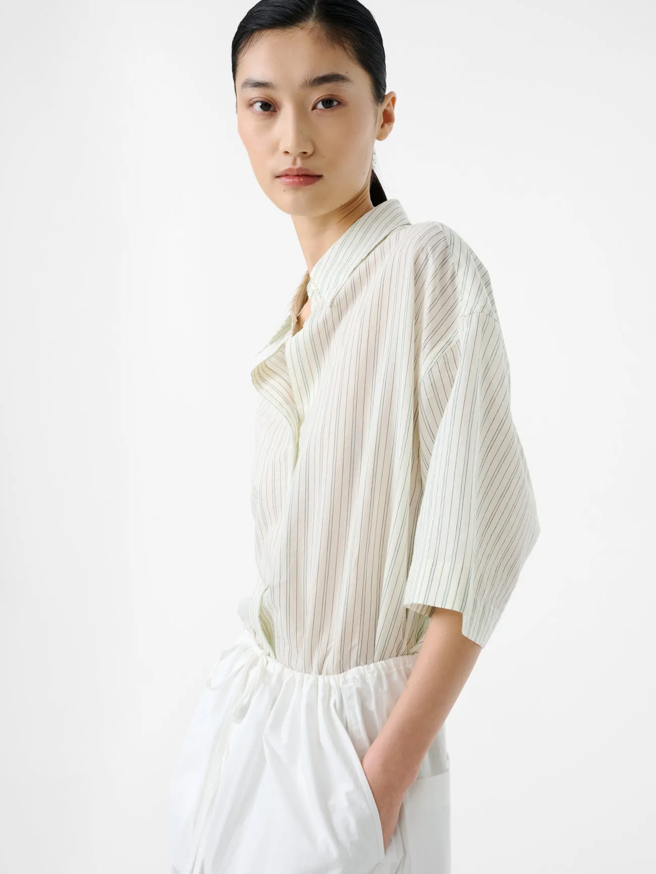 Merle Short Sleeve Shirt in Parchment Stripe sold by Studio Nicholson product image thumbnail 4