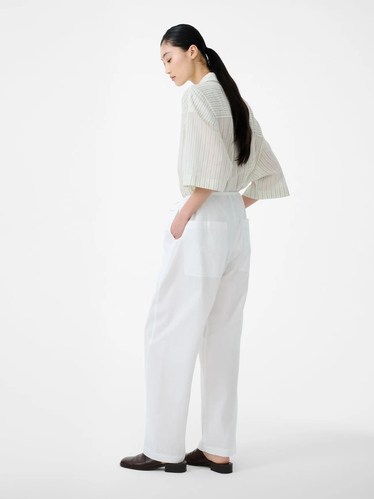 Merle Short Sleeve Shirt in Parchment Stripe sold by Studio Nicholson product image thumbnail 3