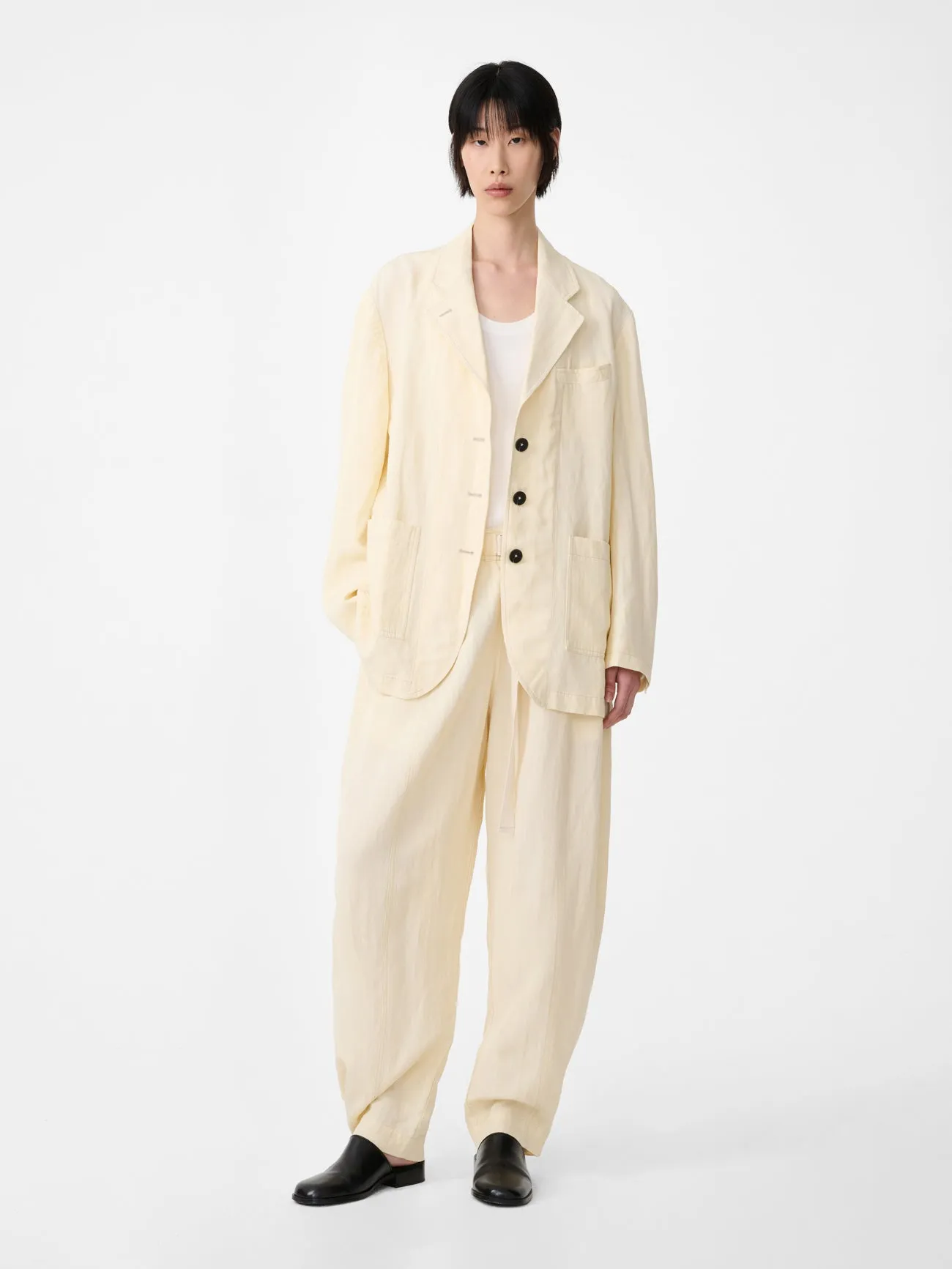 Calvo Belted Pant in Alabaster sold by Studio Nicholson