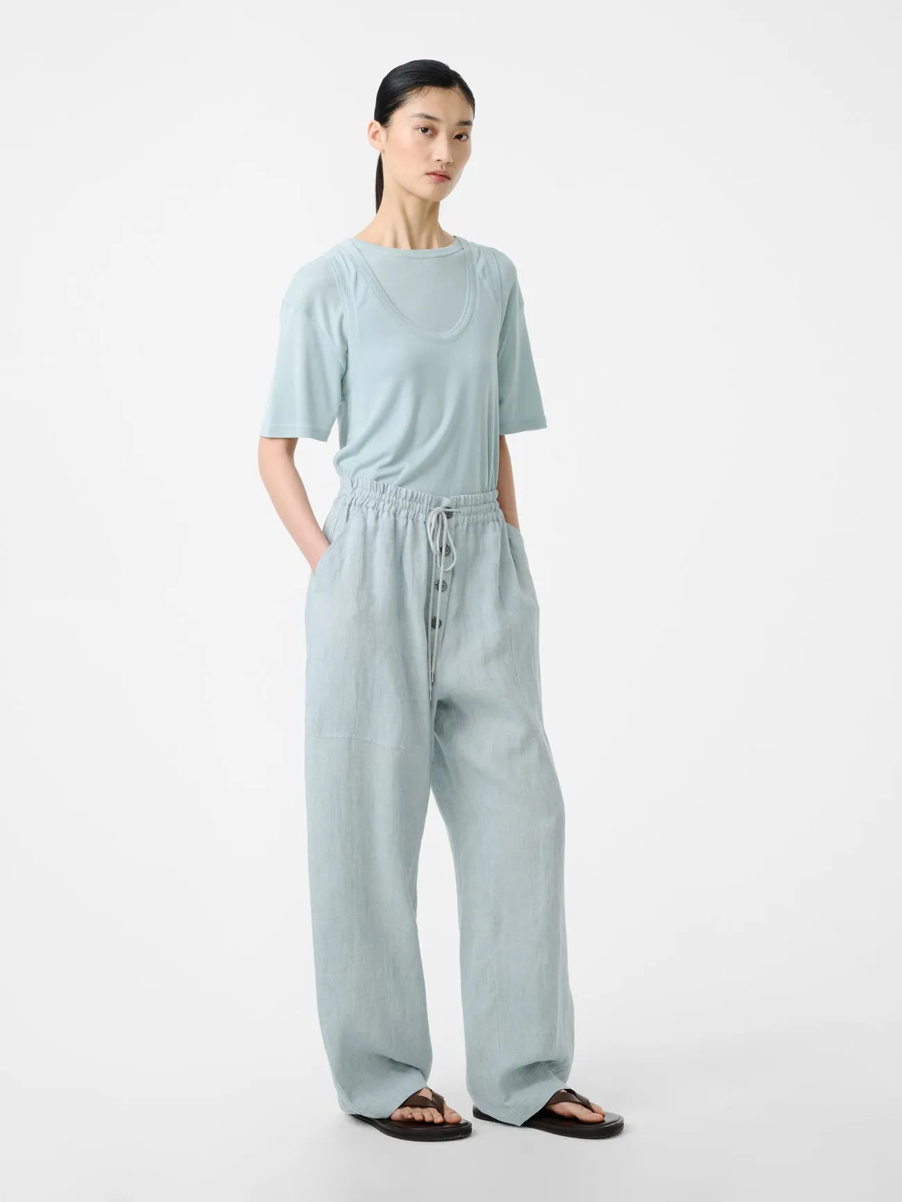 Attis Linen Drawstring Pant in Spearmint sold by Studio Nicholson product image thumbnail 3