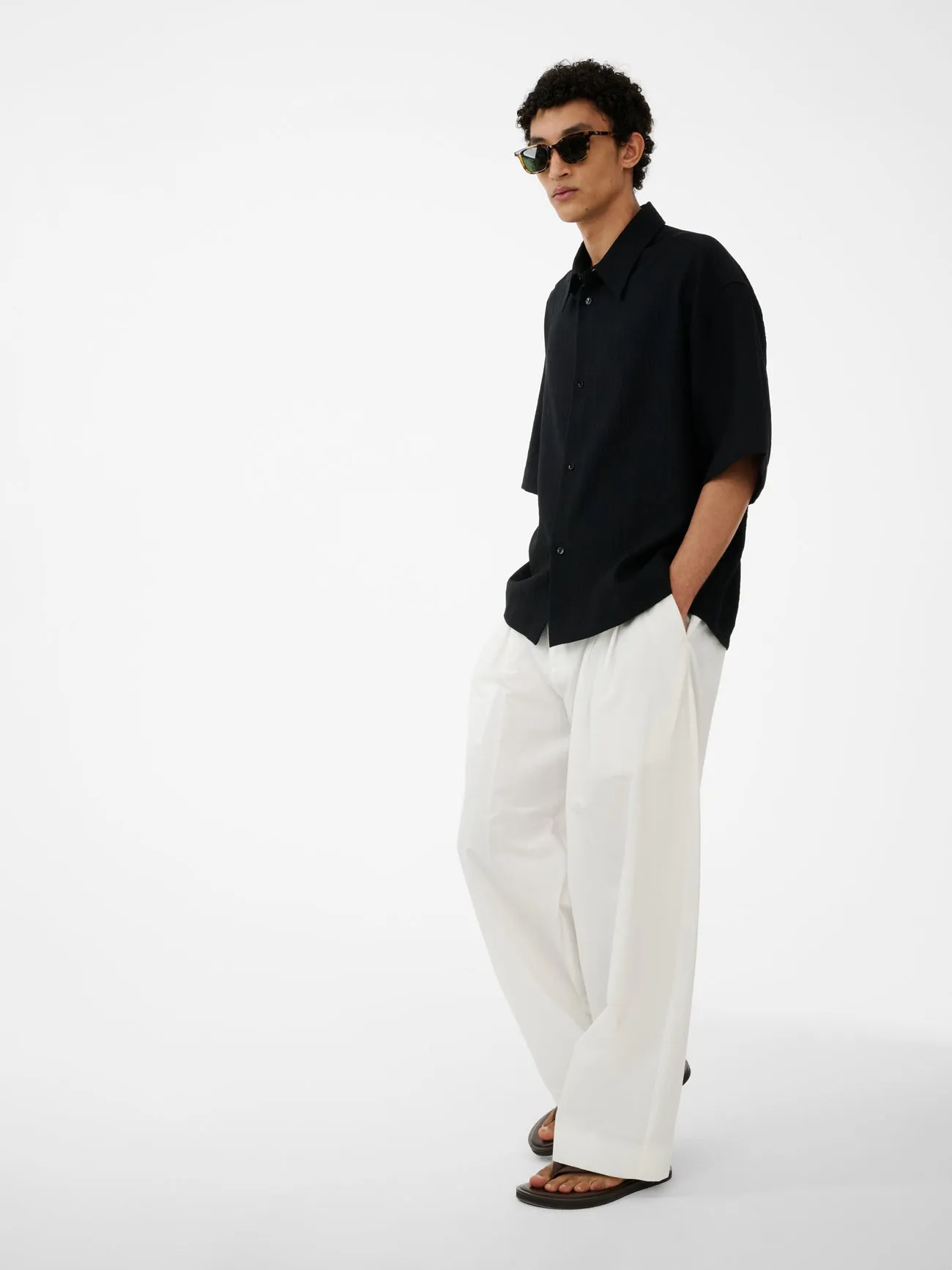 Sanko Matelasse Short Sleeve Shirt in Black sold by Studio Nicholson product image thumbnail 5