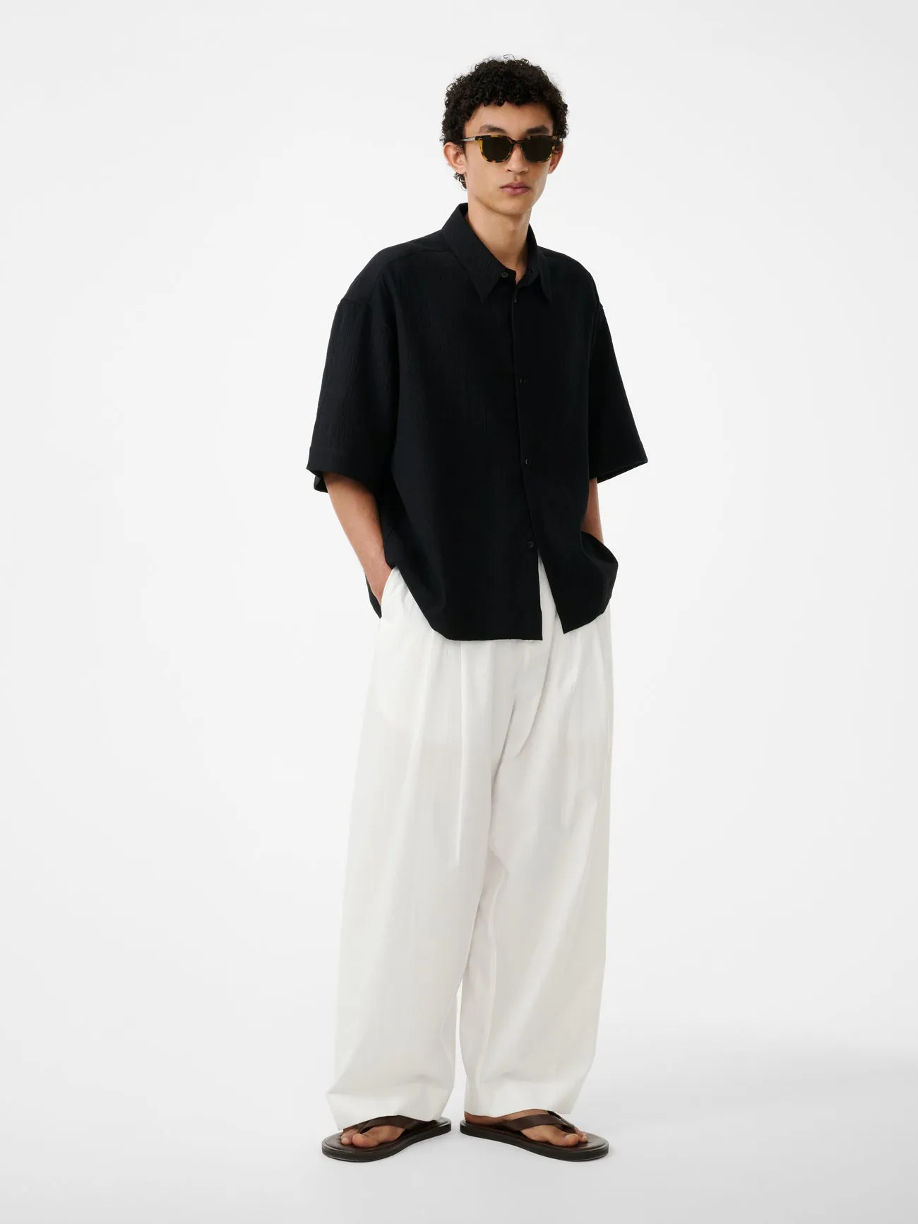 Sanko Matelasse Short Sleeve Shirt in Black sold by Studio Nicholson product image thumbnail 2