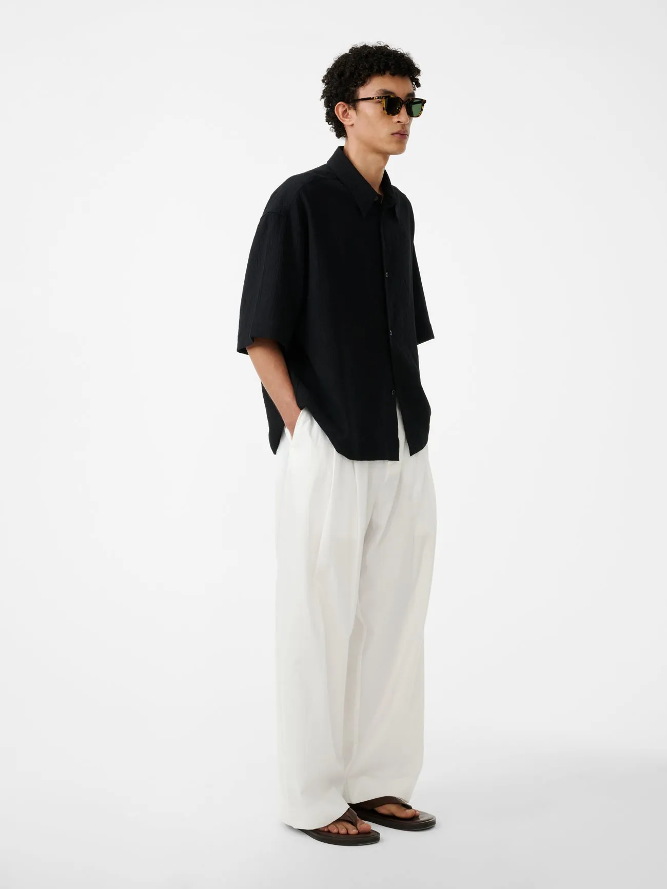 Sanko Matelasse Short Sleeve Shirt in Black sold by Studio Nicholson product image thumbnail 3