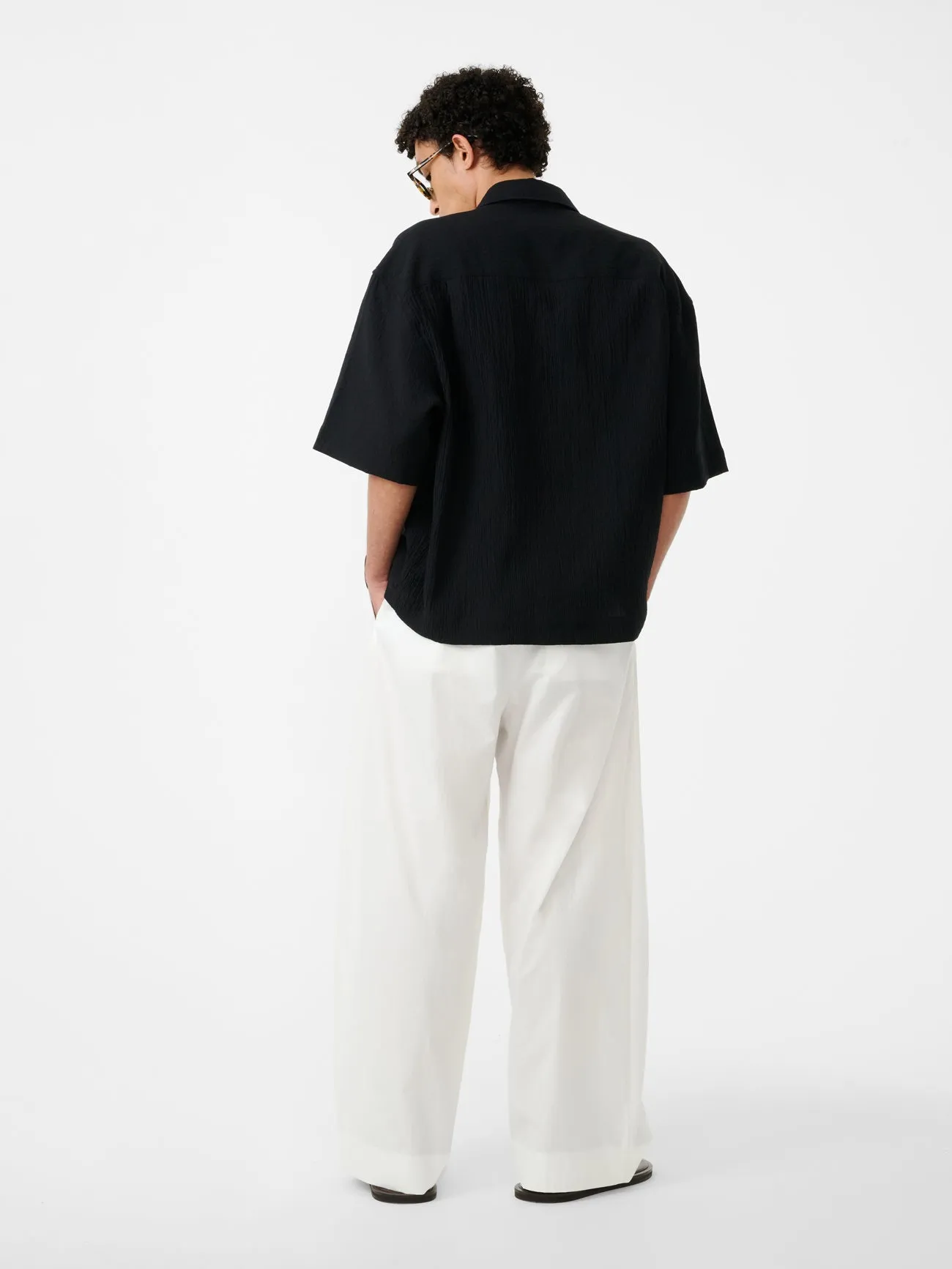 Sanko Matelasse Short Sleeve Shirt in Black sold by Studio Nicholson product image thumbnail 4
