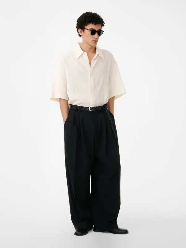 Sanko Matelasse Short Sleeve Shirt in Milk made by Studio Nicholson
