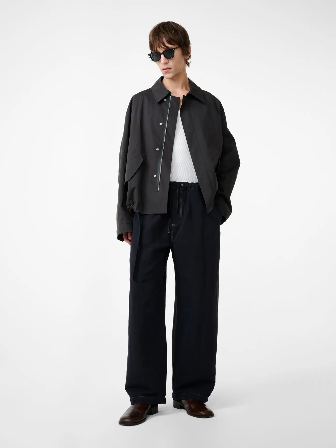 Sonny Drawstring Pant in Black Grape sold by Studio Nicholson