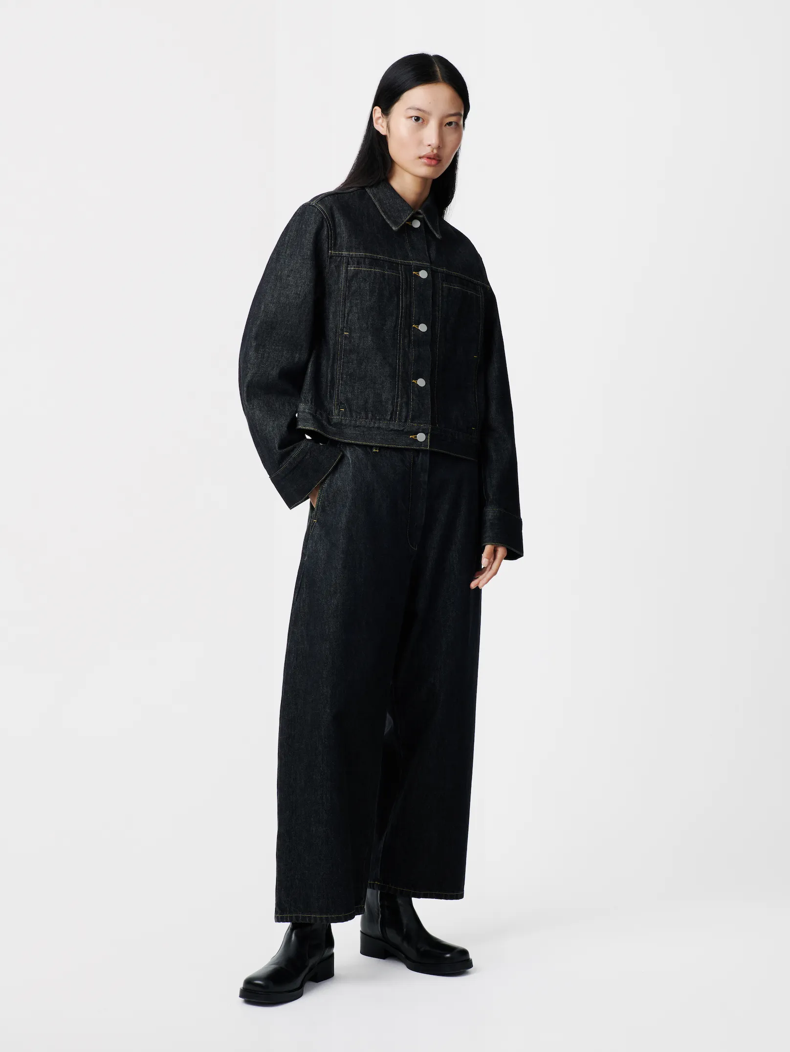 Chalco Italian Wide Leg Denim Pant in Black sold by Studio Nicholson