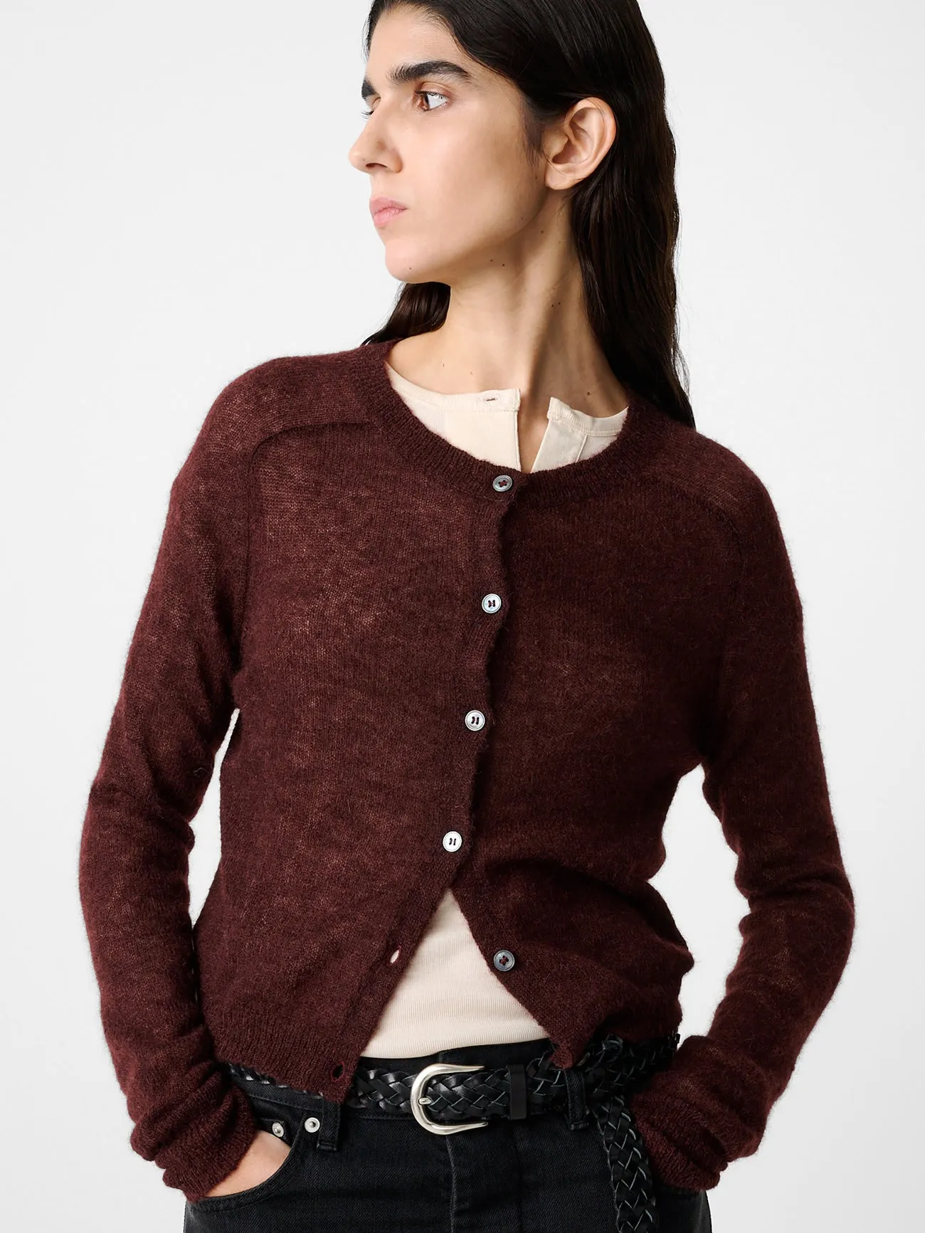 Iska Cardigan in Mulberry sold by Studio Nicholson product image thumbnail 3